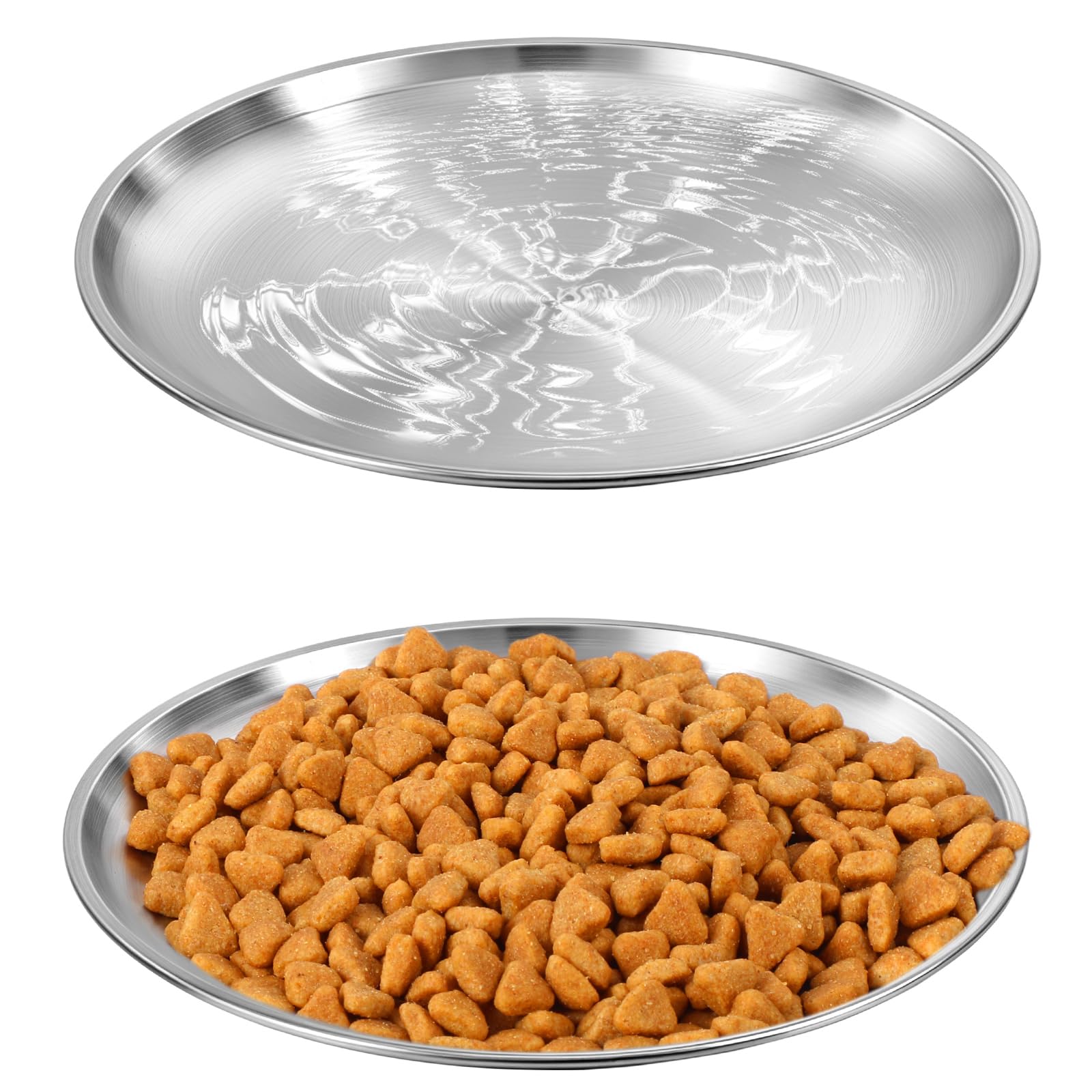 Wanmu 2Pcs Stainless Steel Cats Bowls, Wide Whisker Friendly Cat Dishes Set, Wide Metal Food Bowl, Shallow Food Bowl, Relief Whisker Fatigue Cat Dishes, Outdoor Kitten Feeding Wet & Dry Food