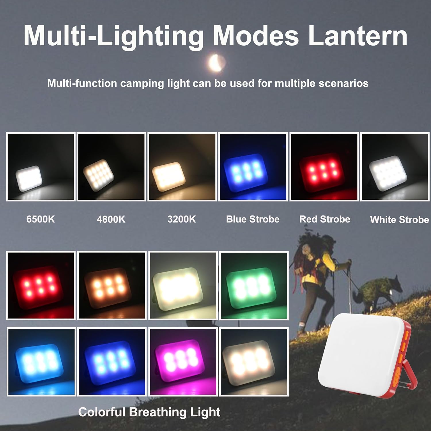 Tent Lights for Camping, Rechargeable Camping Lights for Tent, Camping Tent Light for Tent Camping Outdoor Power Outage Tent Light RGB Camping Lights IP65 Waterproof (Red)