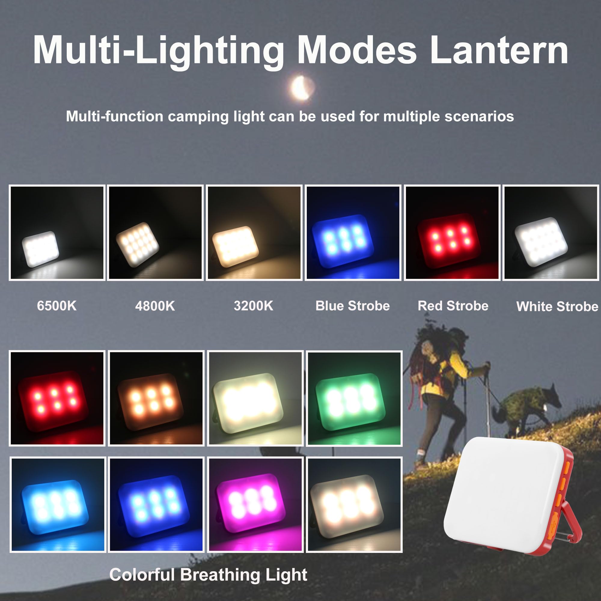 Zeltlichter für Camping, Wiederaufladbare Campingleuchten für Zelt, Campingzeltlicht für Zelt, Camping, Outdoor, Stromausfall, Zeltlicht, RGB-Campinglichter, IP65 Wasserdicht (Rot)