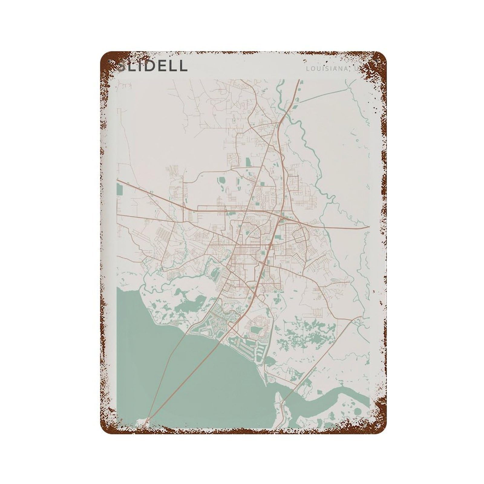 xiaoxiaoshen Slidell Map Louisiana Travel Gift Scandi Wall Decor Art Metal Tin Poster Modern Home Decor Art Home Bar Shop Decorations Vintage Sign 40x30cm