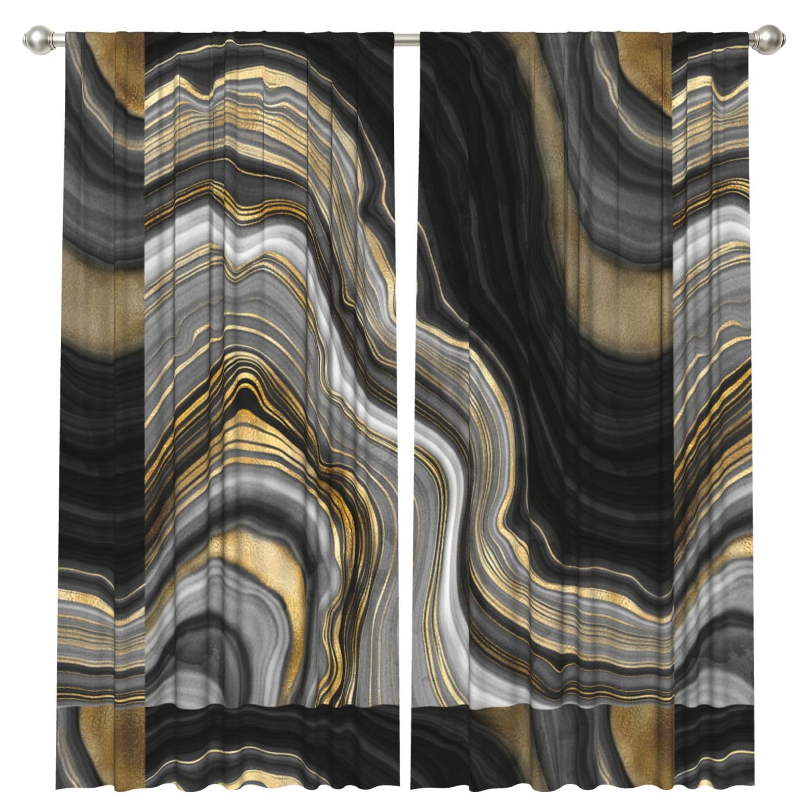 InOmak Modern Black And Gold Agate Gemstone, 2 Panels Window Curtains 52 x 84 Inch Blackout Curtains for Living Room Bedroom