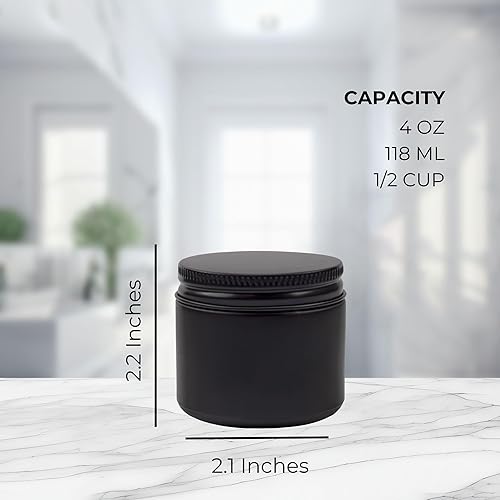 Miniatura 6 de Cornucopia - Tarros de vidrio con revestimiento negro de 4 onzas (paquete de 12); tarros de cosméticos con tapas de metal negro y exterior negro