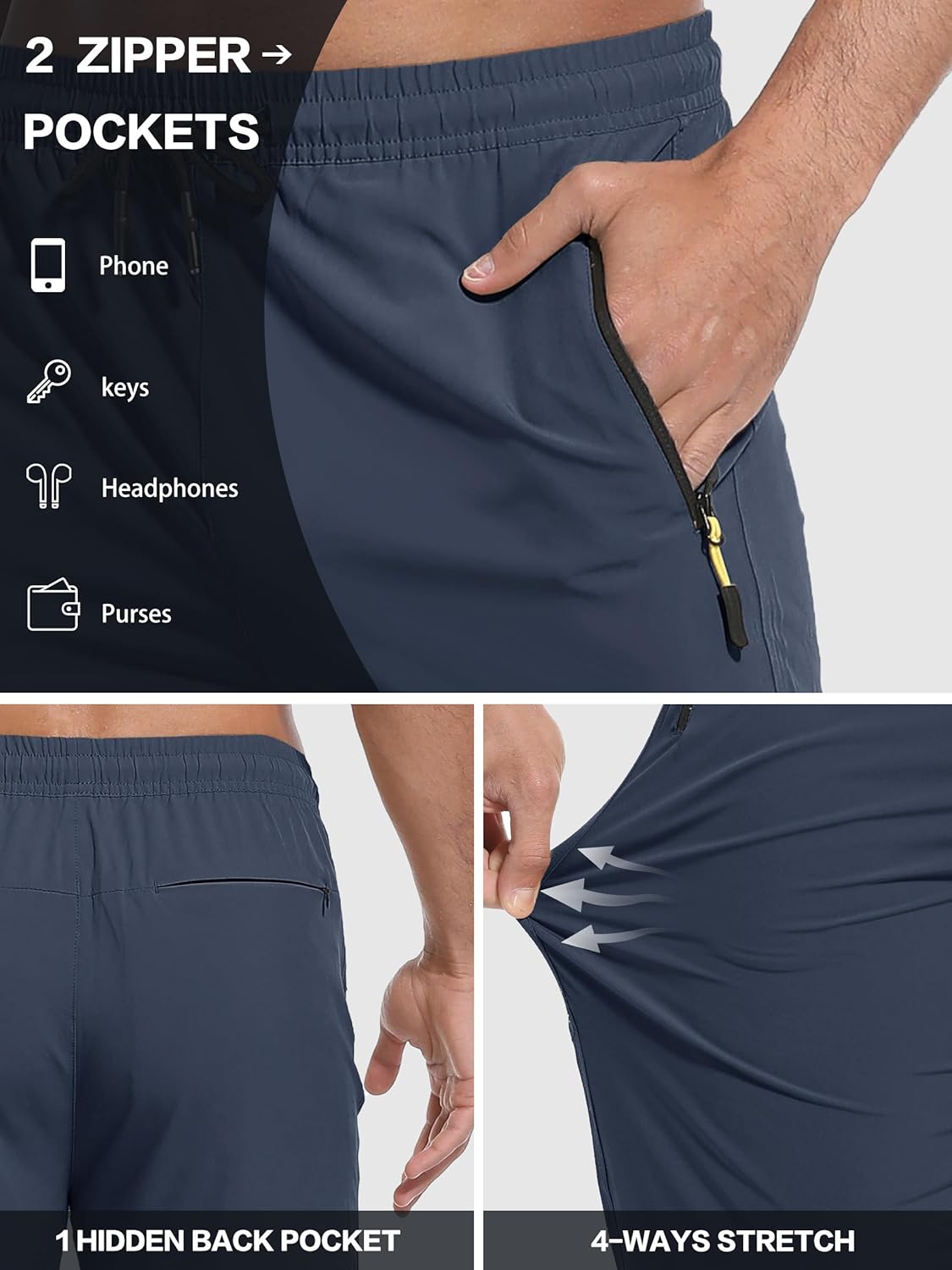 Men's Hiking Pants Lightweight Quick Dry Waterproof Breathable Athletic Joggers Track Running Sweatpants - Image 4