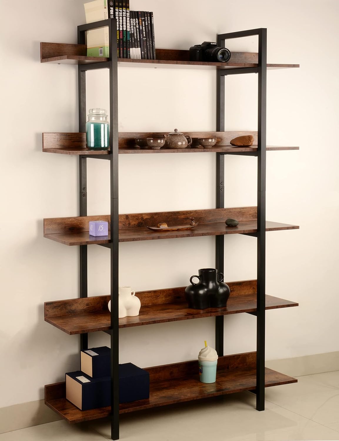 5 Tier Tall Bookcase - Wide Bookshelf for Bedroom & Office, 5 Shelf Open Bookcase