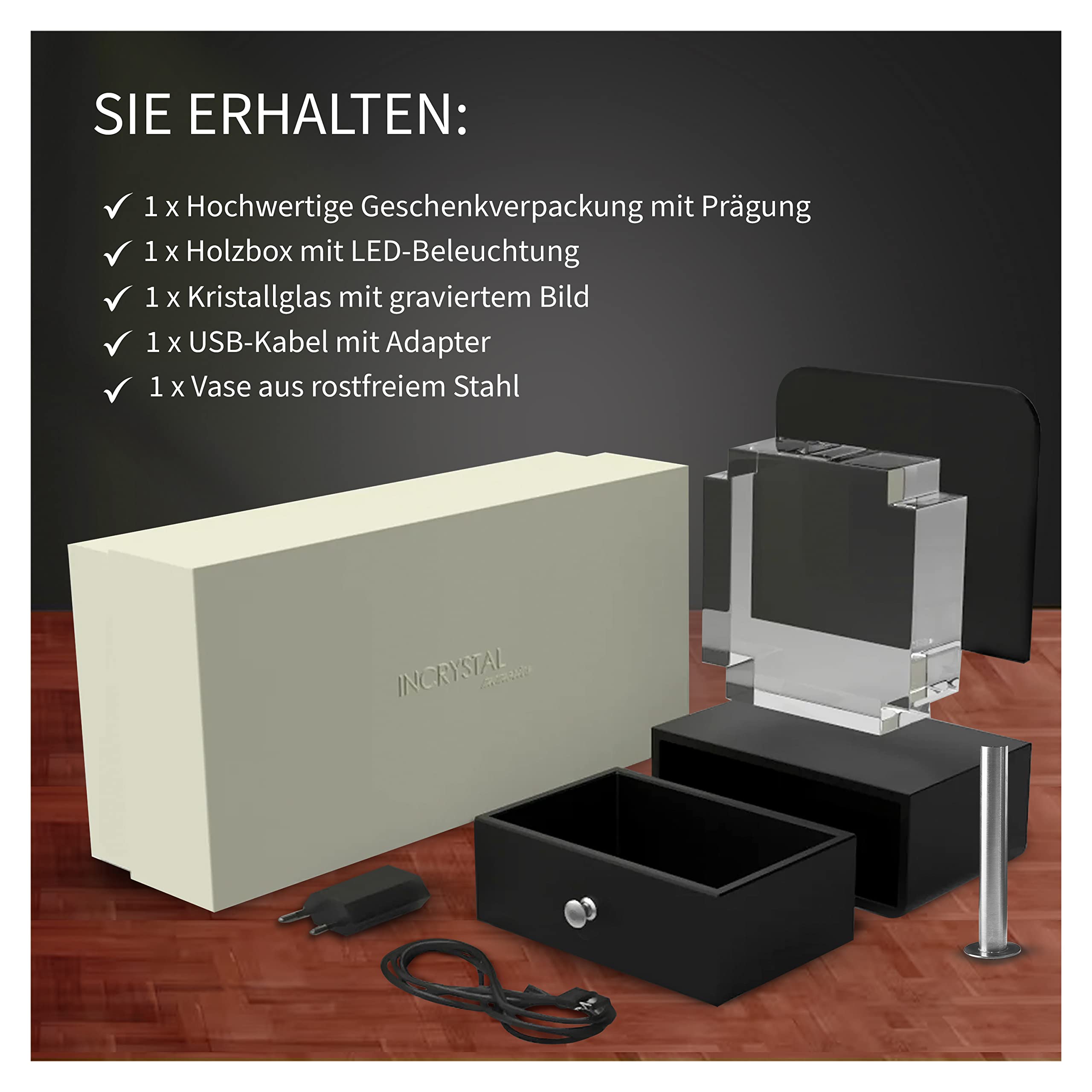 Memory-Keeper Trauer-Geschenk | Erinnerung-Box | Glas-Foto in 3D | Gedenk-Kristall | Trauer-Box | Trost-Schublade| Glas-Bild | Foto-Gravur