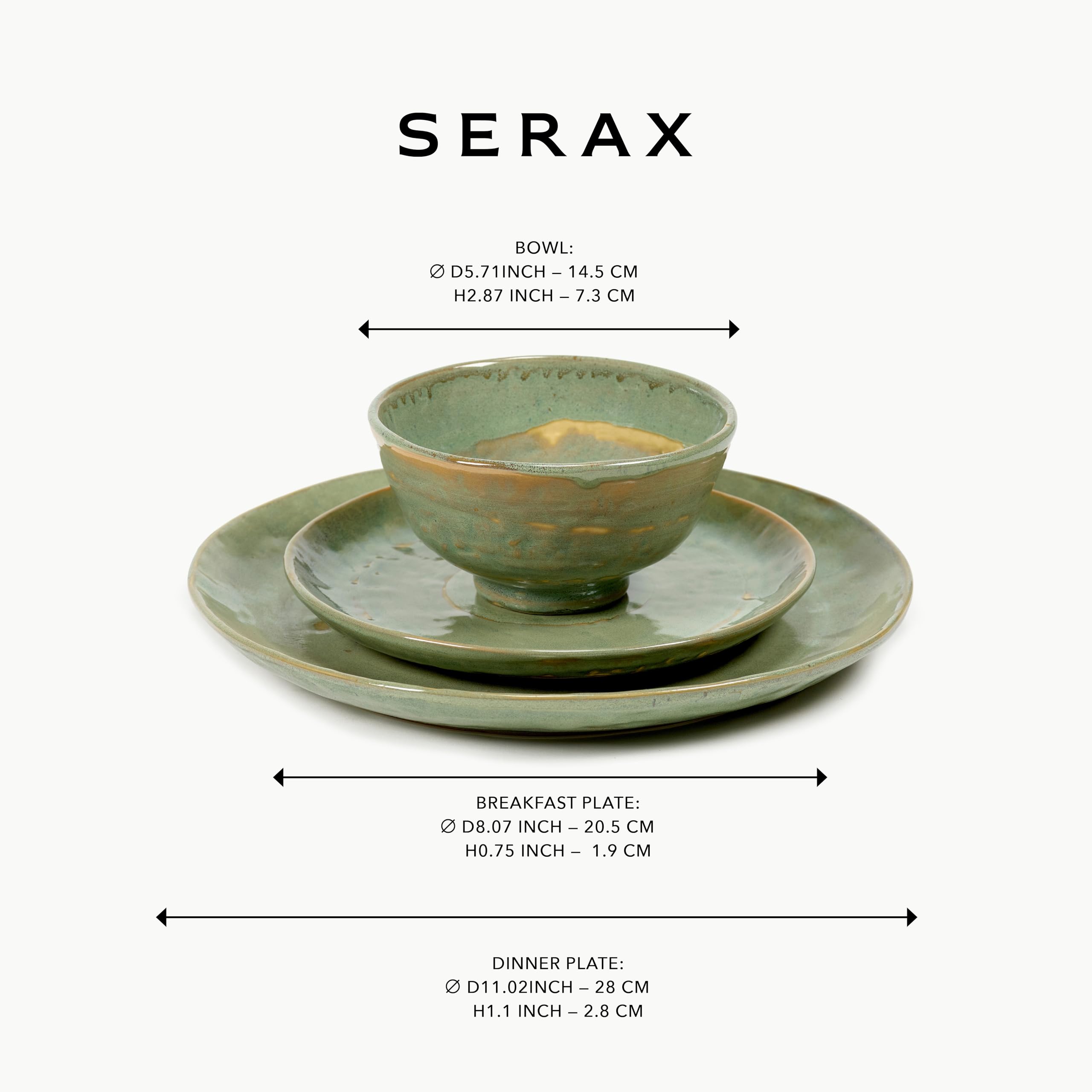 Serax Seagreen Pure 12-częściowy zestaw obiadowy | 4 talerze w rozmiarze M, 4 talerze w rozmiarze S, 4 miski rozmiar M, zestaw ceramiczny Pascale Naessens, zastawa stołowa