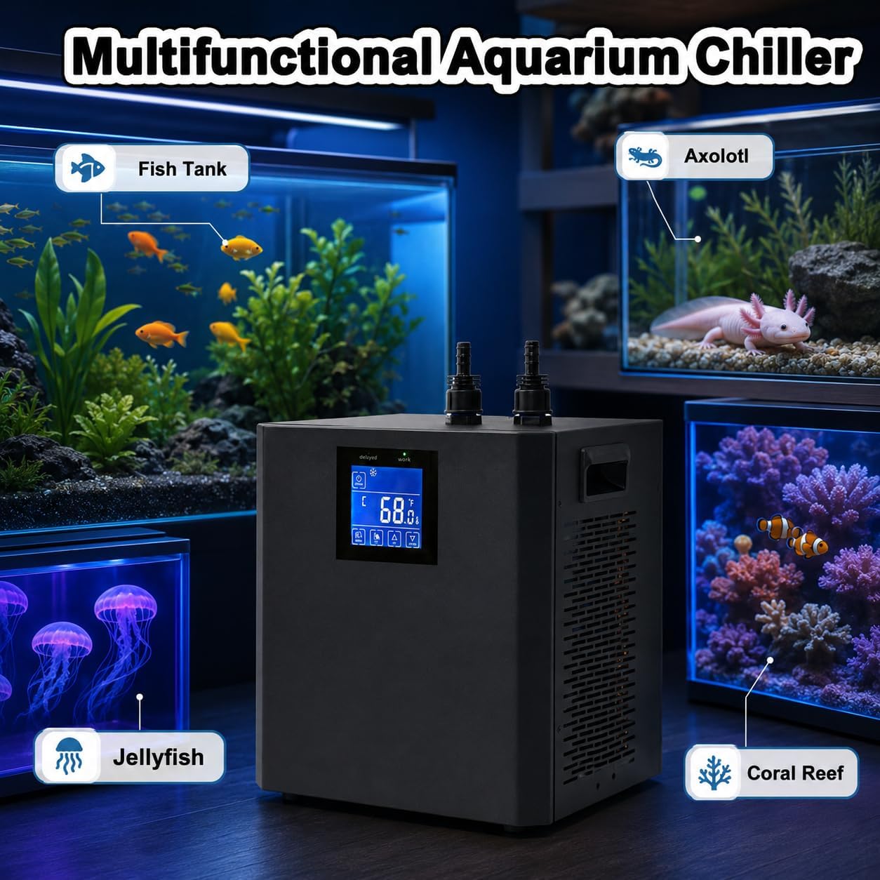 Enfriador de acuario de 1/3 HP para tanque de 79 galones con pantalla LED y