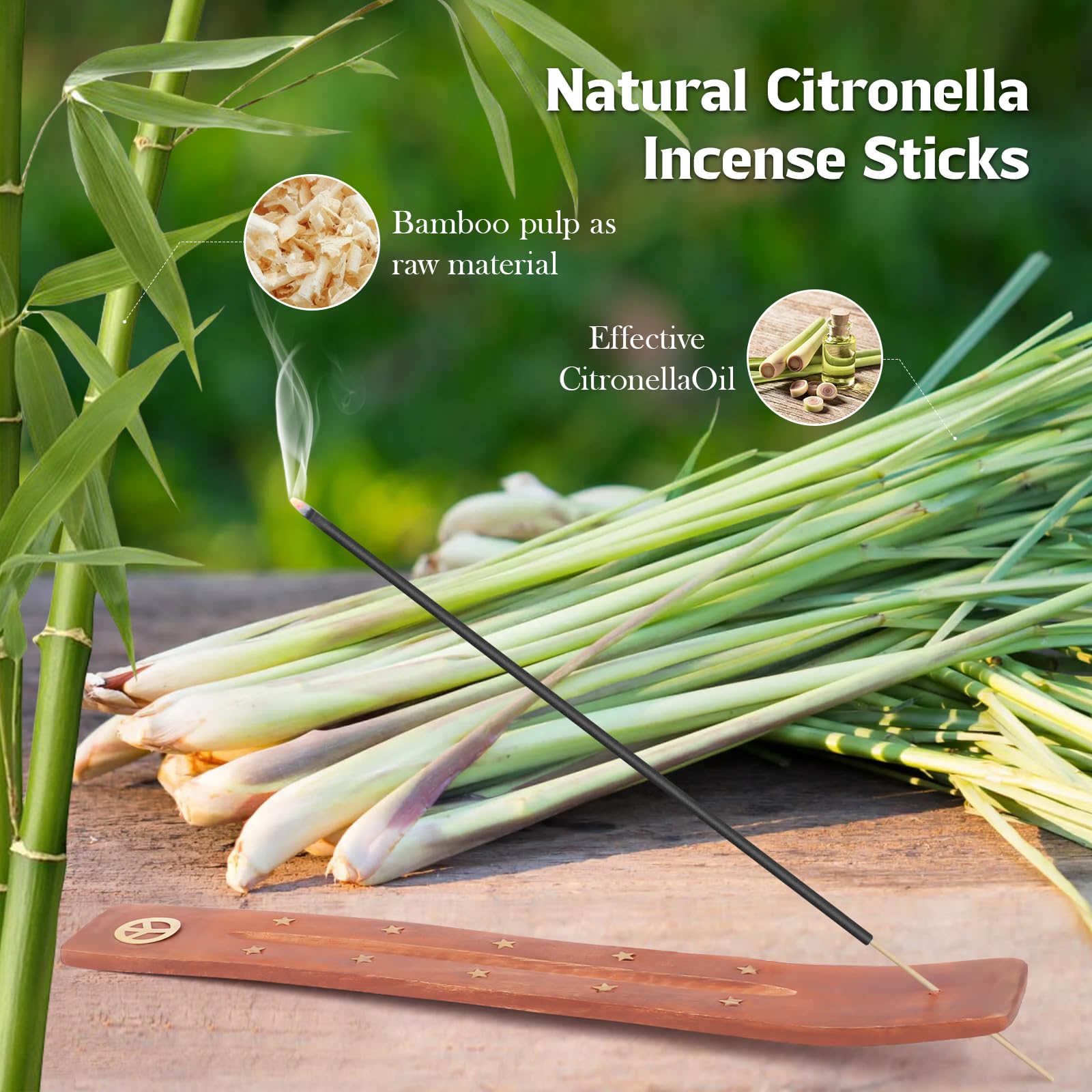 240 Pezzi Incenso Citronella, 200 ore di autonomia Incensi Bastoncini Naturali con porta incenso, Bastoncini di Incenso alla Citronella per Giardino, Barbecue, Campeggio, Picnic