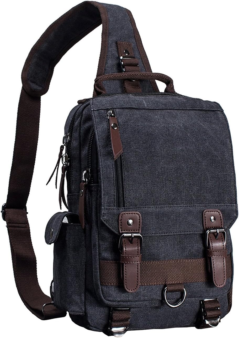 Canvas Leather Crossbody Messenger Bag One Strap Sling Travel Hiking Chest Bag