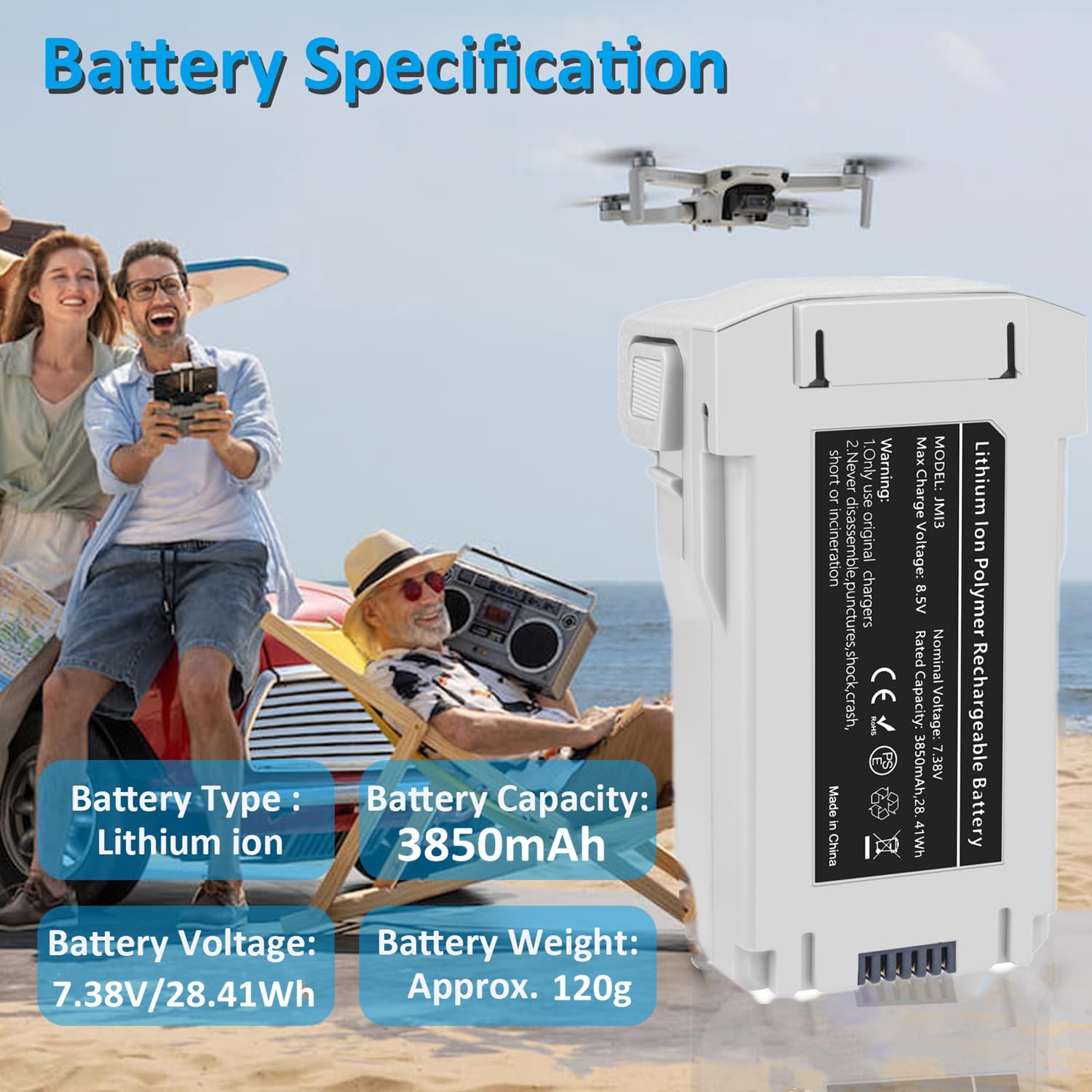 COOLSHOW Intelligente pour Drone Mini 4 Pro/3 Série Batterie 1 Pièce 3850mAh Offre jusqu'à 47 Minutes D'Autonomie de Vol Compatible avec DJI Mini 4/3/3 Pro Plus