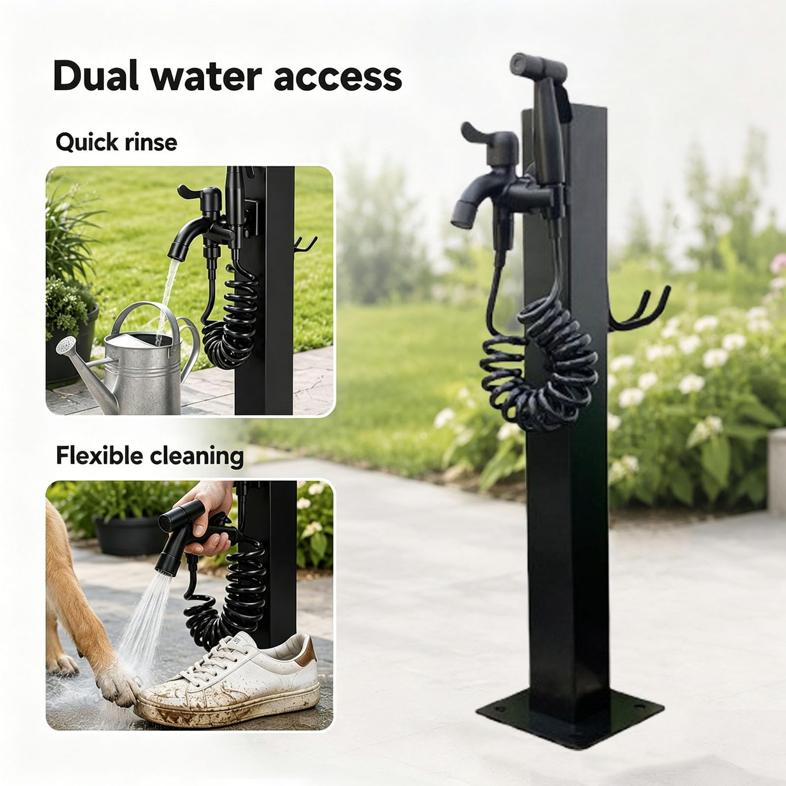 Grifo De Jardín Con Columna, Columna De Agua Exterior De Acero Inoxidable 304 Con Grifo De Latón, Tubo Interior Ppr Aislado, Poste De Agua Para Jardín, Terraza, Patio, Césped Y Parque, Negro