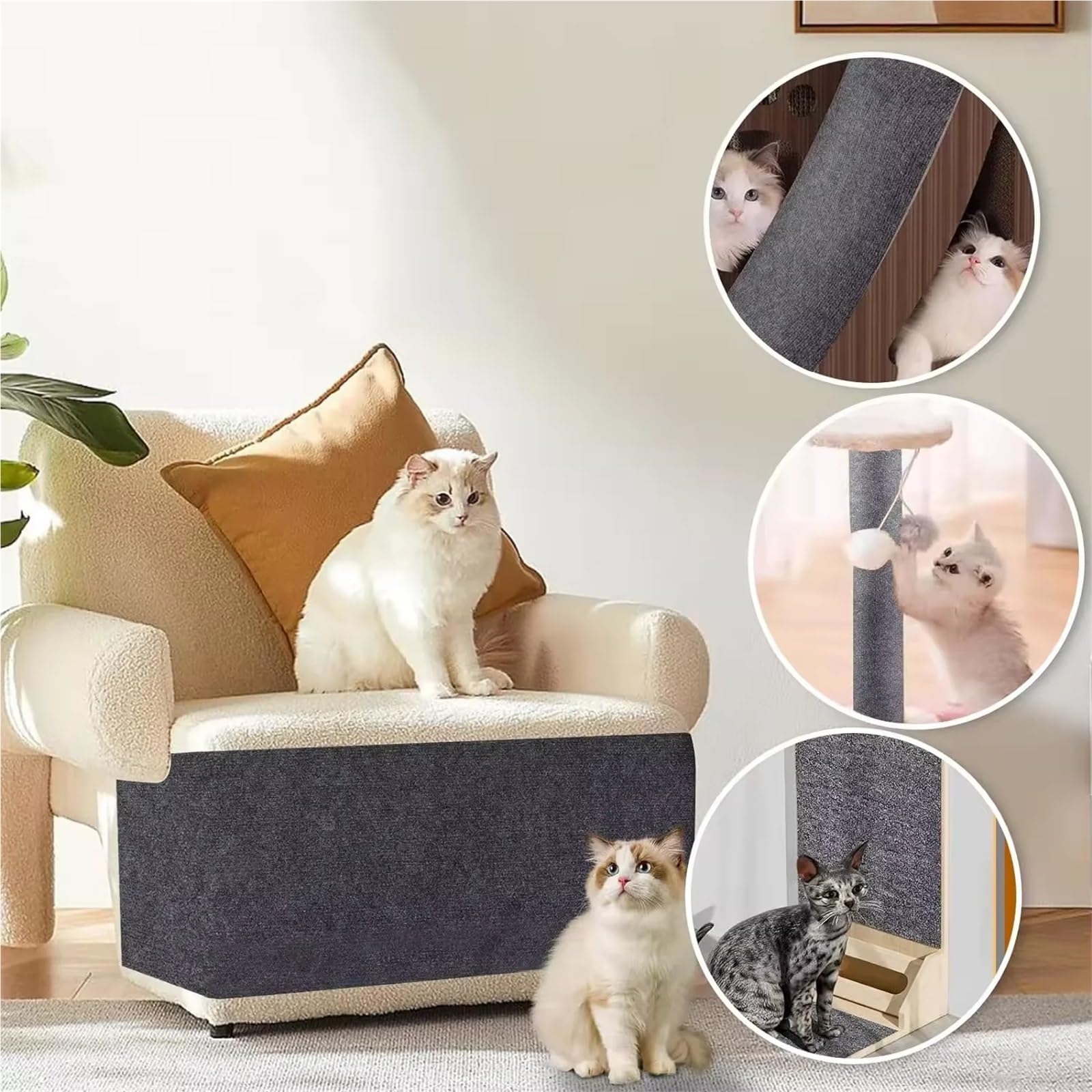 Protector Sofa Gatos Arañazo Rascador antigato for sofá, Cinta for rascar, artefacto de protección, Alfombra autoadhesiva, Tablero for Gatos, Juguetes(White,50x200cm)
