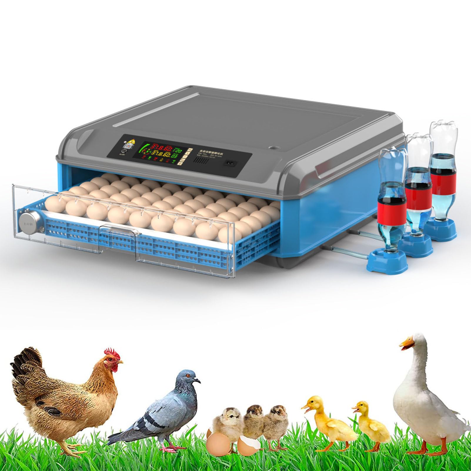 Incubadora automática de huevos de gallina para incubar, incubadora de pollitos completamente automática con volteador automático de huevos, incubadora de pollo con control de temperatura para pato