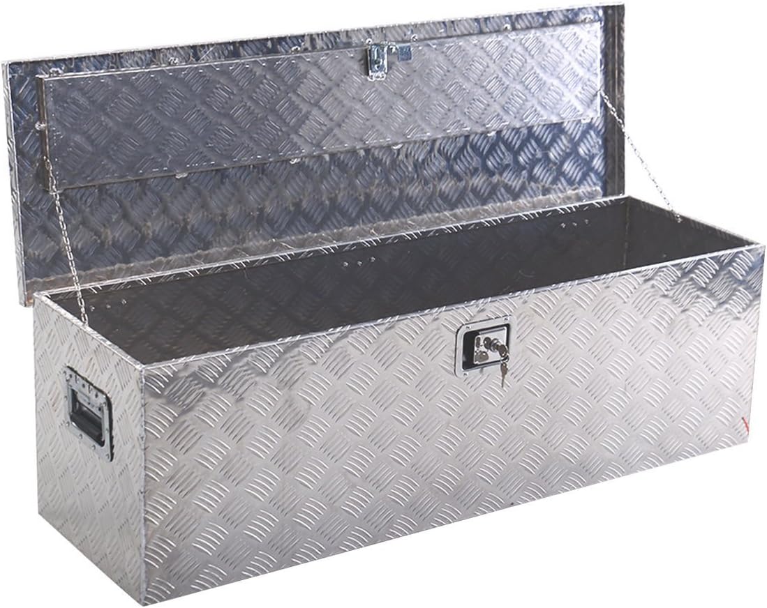 GJH One Aluminum Tool Box Lockable Camper Truck Pickup Trailer Flatbed RV Storage W/Lock 49”