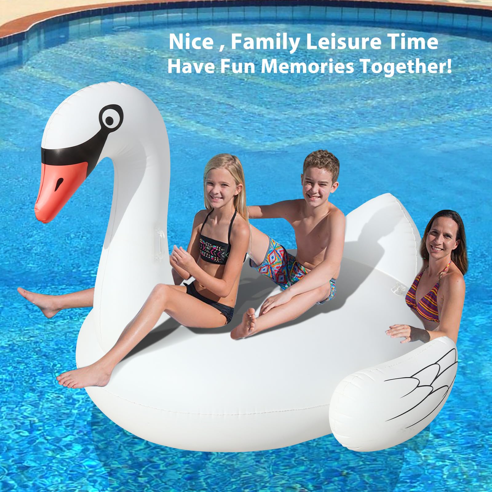 Flotteurs gonflables en forme de cygne avec lumières LED solaires pour adultes, bouées de natation gonflables, porte-gobelet, flotteurs de plage, lac, décoration de fête, relaxation, blanc