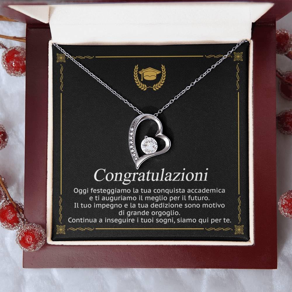 Collana Laurea con dedica, Colore argento Argento, per Uomo o Donna, Ciondolo a Forma di Cuore, o collana in acciaio inox, Regalo Perfetto per Laurea, diploma, con Cofanetto LED e Messaggio