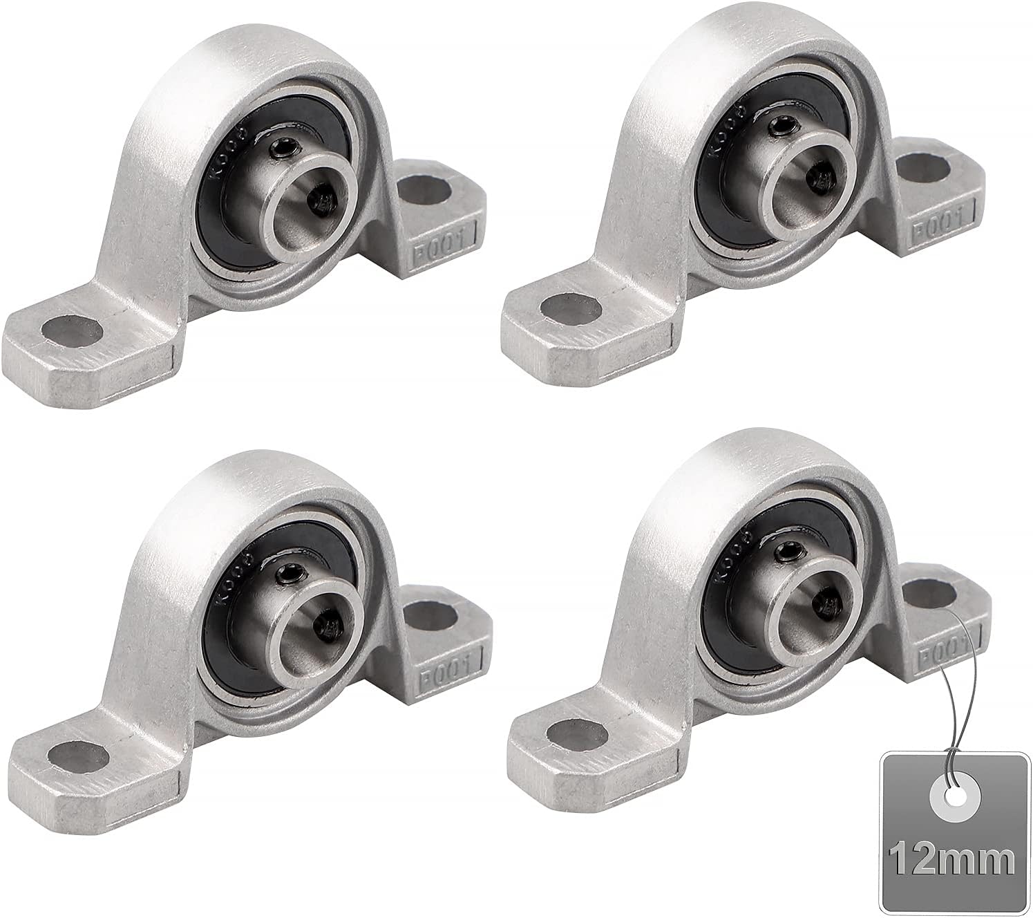 4 Pieces Zinc Alloy Gray Ball Bearing, 12 mm Pillow Block Set, Bearing Block, Flange Bearing for Axle Shaft Machine, 3D Printer (KP001)