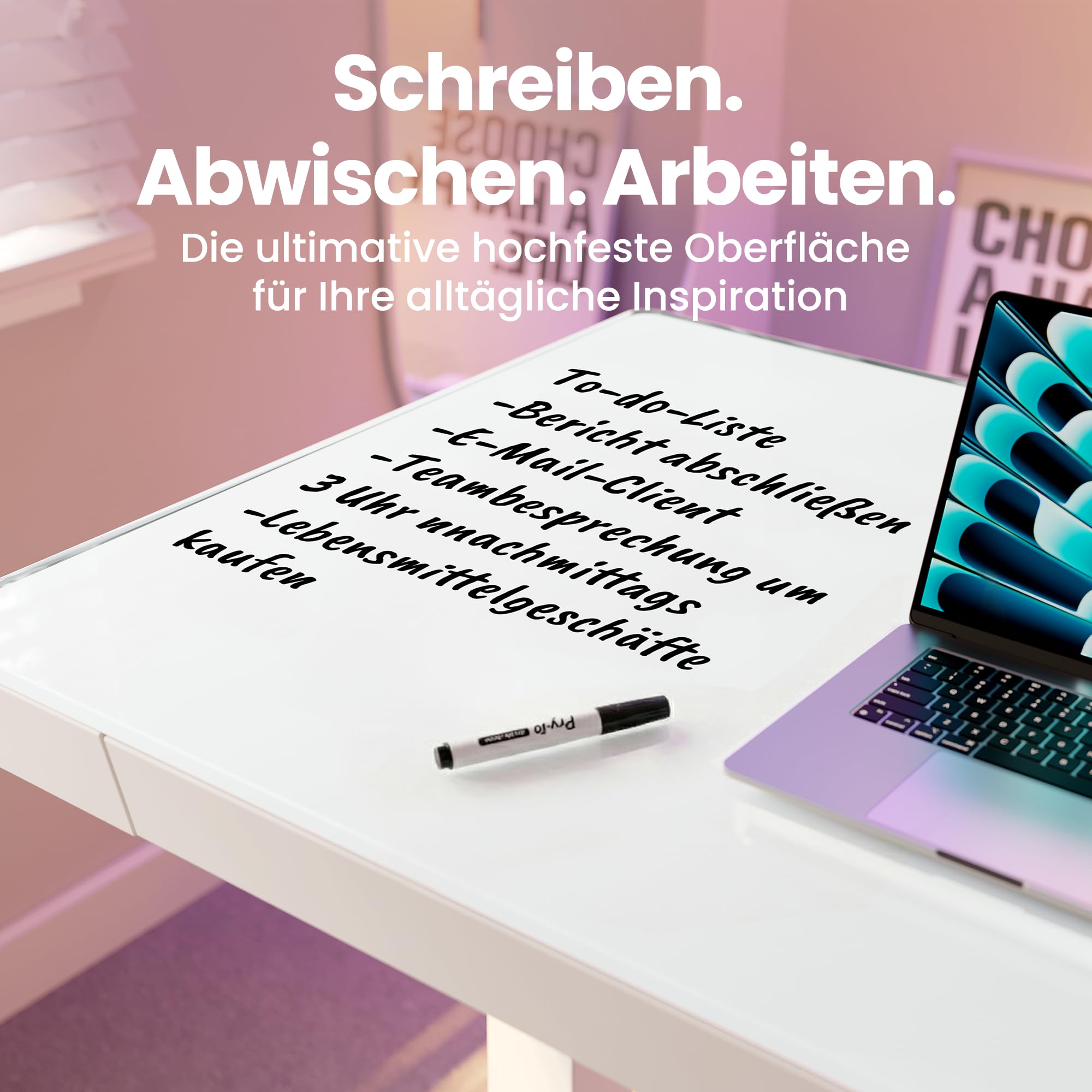 HUANUO 88 x 50 cm Glas Höhenverstellbarer Schreibtisch mit Schublade, Höhenverstellbarer Schreibtisch Ganze Tischplatte, USB-Aufladeanschluss und 3 Memory-Funktion, Weiß