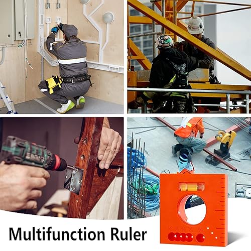 Miniatura 6 de Atiger Regla de compensación de 2 marcas con nivel regla multifunción 5 en 1 para líneas paralelas para tornillos o herramienta de marcado de corte