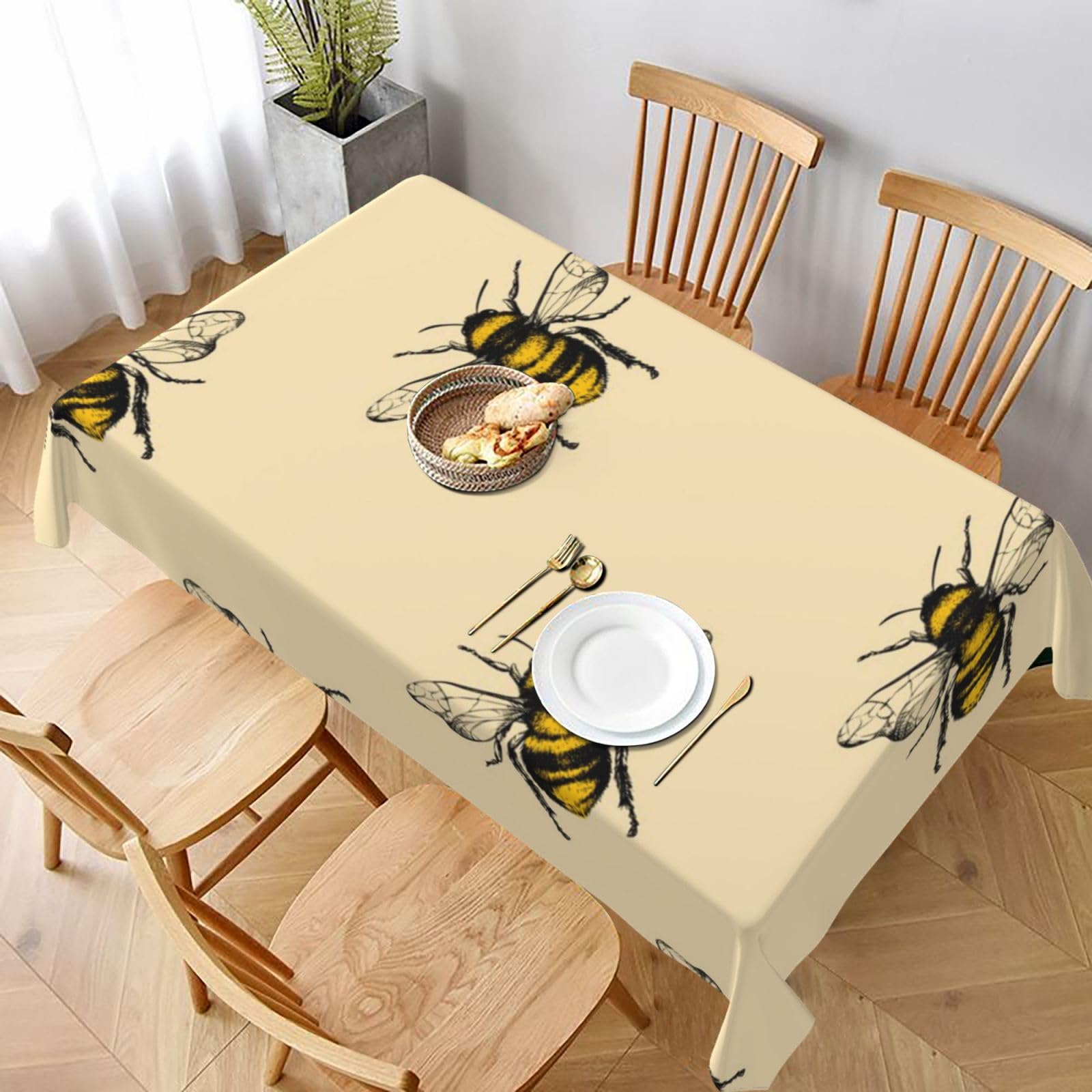 BNVSADC Honey Bee Printed Rectangle Tablecloth 228x152 CM, Water Resistant Polyester Table Cloth Decorative Fabric Table Covers for Kitchen Dining Table Parties Camping