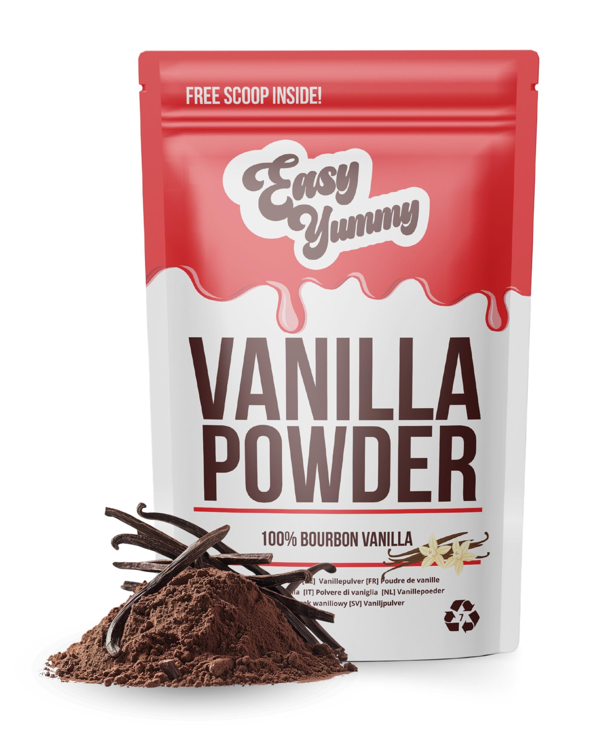 EASY YUMMY - Vanilla Powder (50g) Premium Gourmet 100% Pure Ground Bourbon Vanilla Bean for Coffee, Baking, Ice Cream, Keto-Friendly