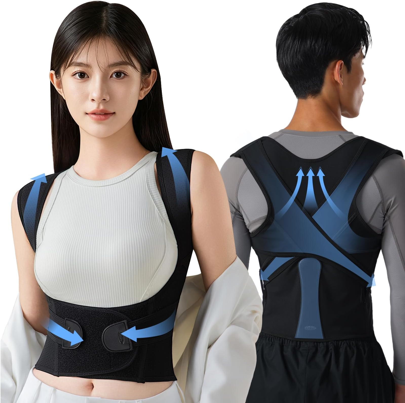 バックブレース 姿勢矯正器具 女性と男性用 調節可能なショルダーブレース 背中上部と下部の痛みを緩和 - 姿勢を改善し、猫背、前かがみ、後弯症を矯正 (M)