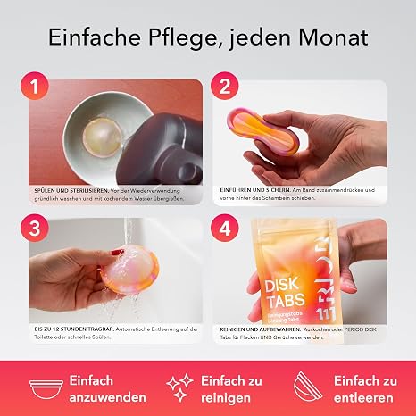 PERIOD Wiederverwendbare Menstruationsdisk – Menstruationsscheibe aus platinvernetztem medizinischem Silikon mit automatischer Entleerungsfunktion – komfortabel für alle Phasen der Menstruation S/M