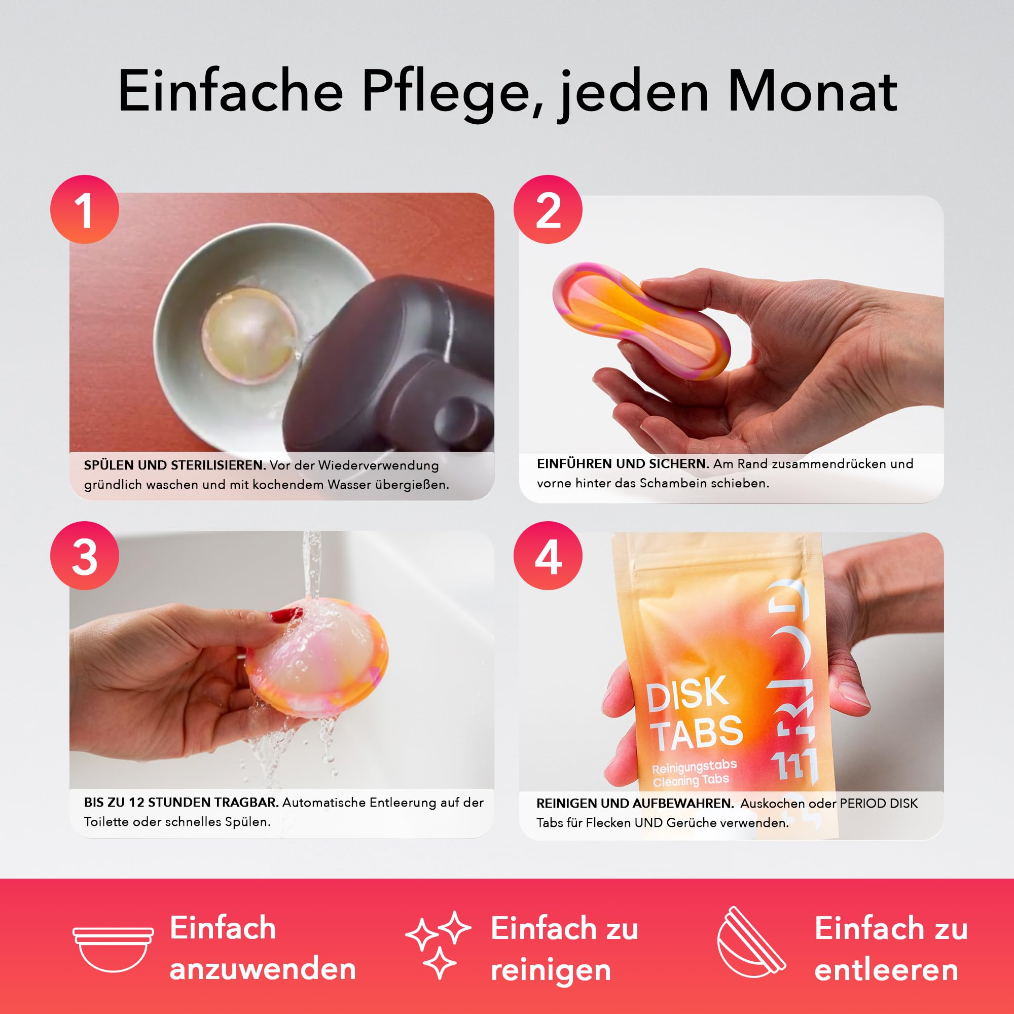 PERIOD Wiederverwendbare Menstruationsdisk – Menstruationsscheibe aus platinvernetztem medizinischem Silikon, mit automatischer Entleerungsfunktion – komfortabel für alle Phasen der Menstruation, M/L