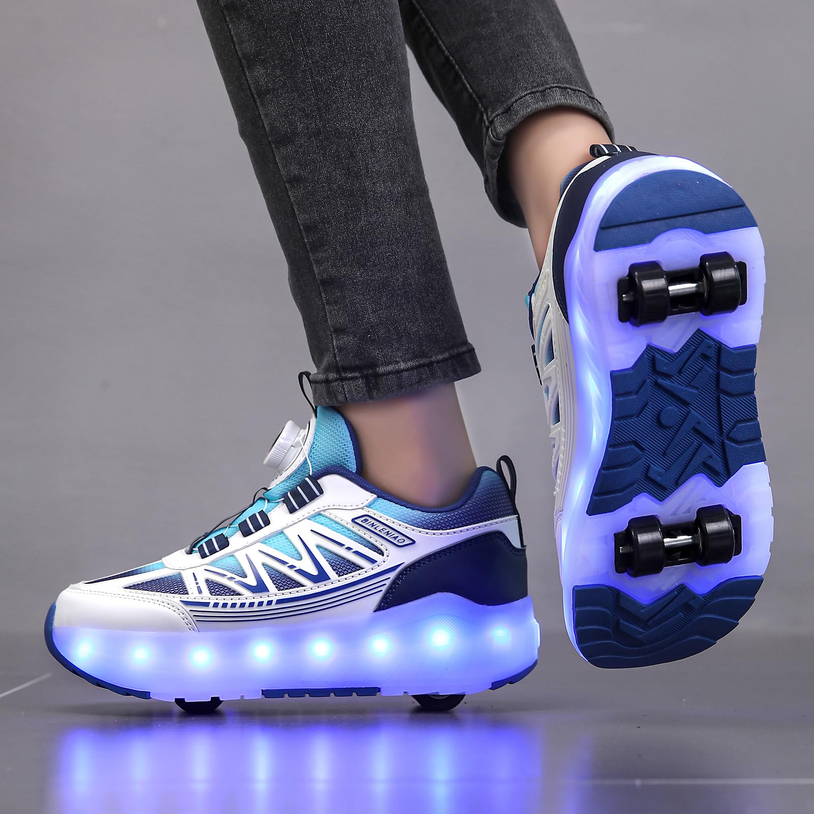 Schuhe mit Rollen für Kinder Jungen und Mädchen, 2-in-1 Sneakers mit abnehmbaren Rädern, Sportschuhe für Ostern und Geburtstag