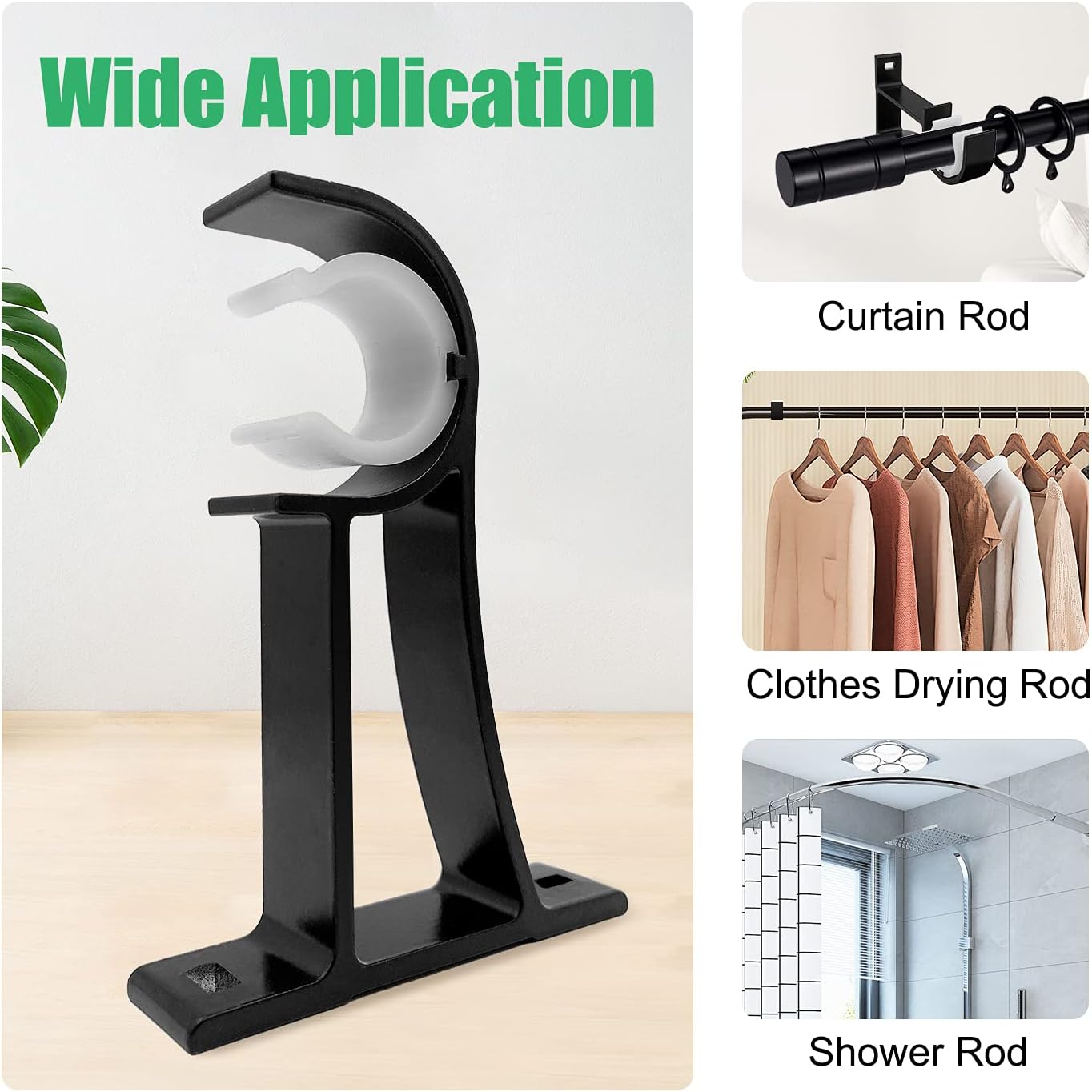 TOKPLNU Curtain Rod Bracket, Heavy Duty Curtain Rods Holders Black Rod Hooks Hangers for Wall Brackets Drapery Support Fit for 1 Inch Drape Rods, 10 Pack