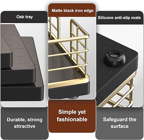 Vista 115 de Wican Bandeja para toallas de invitados para baño, soporte de servilletas de roble y hierro para tocador, mesa de comedor, cesta de madera