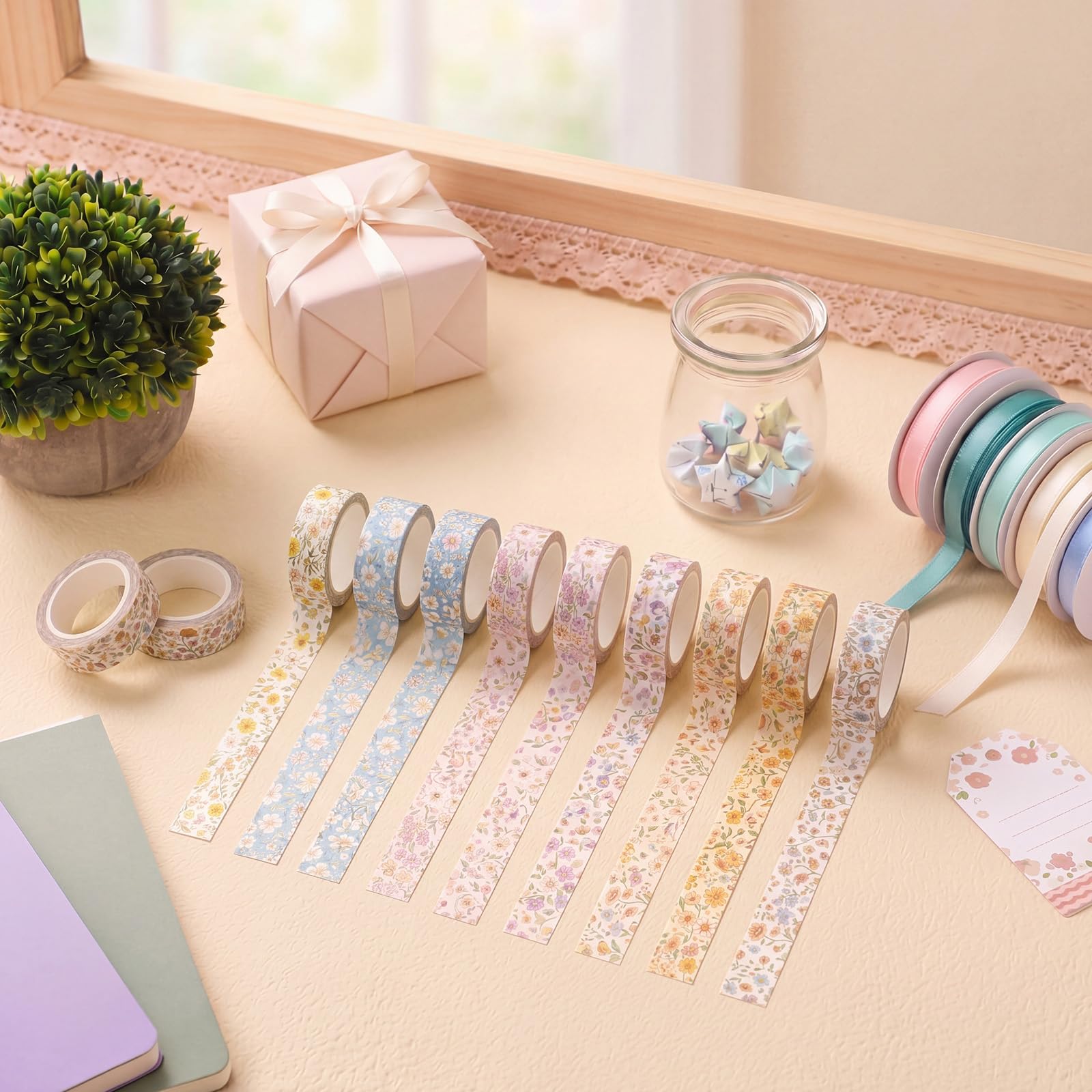Washi-Klebeband-Set mit Aquarell-Blumenmuster, 15 mm, Vintage-Blume, dekoratives Abdeckband für Schulanfang, Kunst, Basteln, Scrapbooking, Tagebuch, Geschenke, Vintage, kleine Blumen, 12