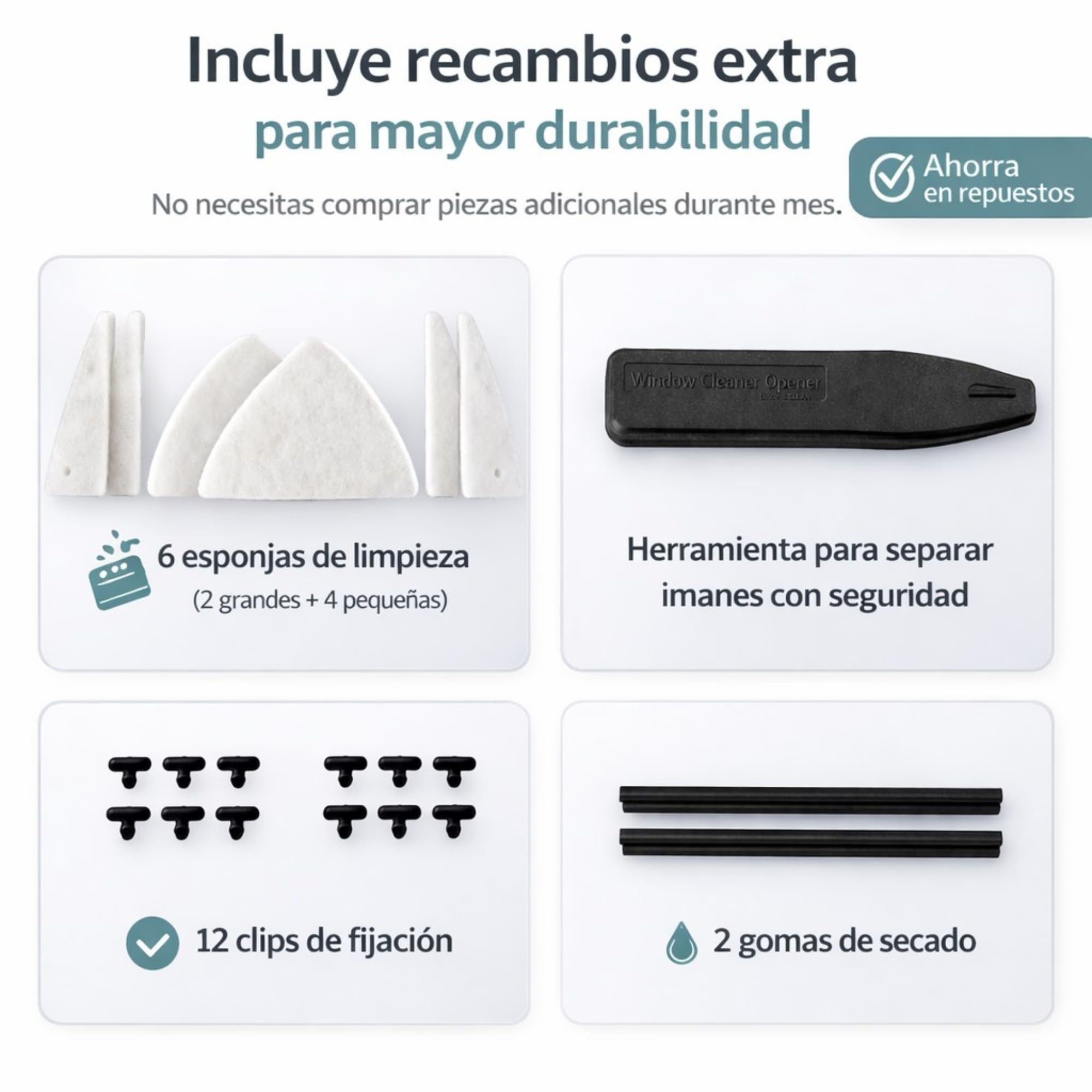 Limpiacristales Magnético Doble Cara 5-25 mm, Limpiador de Ventanas Magnético Ajustable 6 Niveles, Limpia Cristales con Imán, Incluye Recambios y Bayeta, Limpieza Interior y Exterior Segura