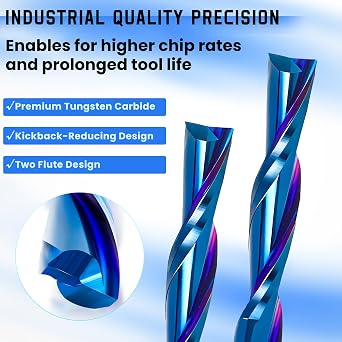 HQMaster Downcut Bit 1/8 Shank Down Cut Spiral CNC Router Bits End Mill Tungsten Carbide Milling Cutter Set 5 Pack (1/8 Cutting Diameter)
