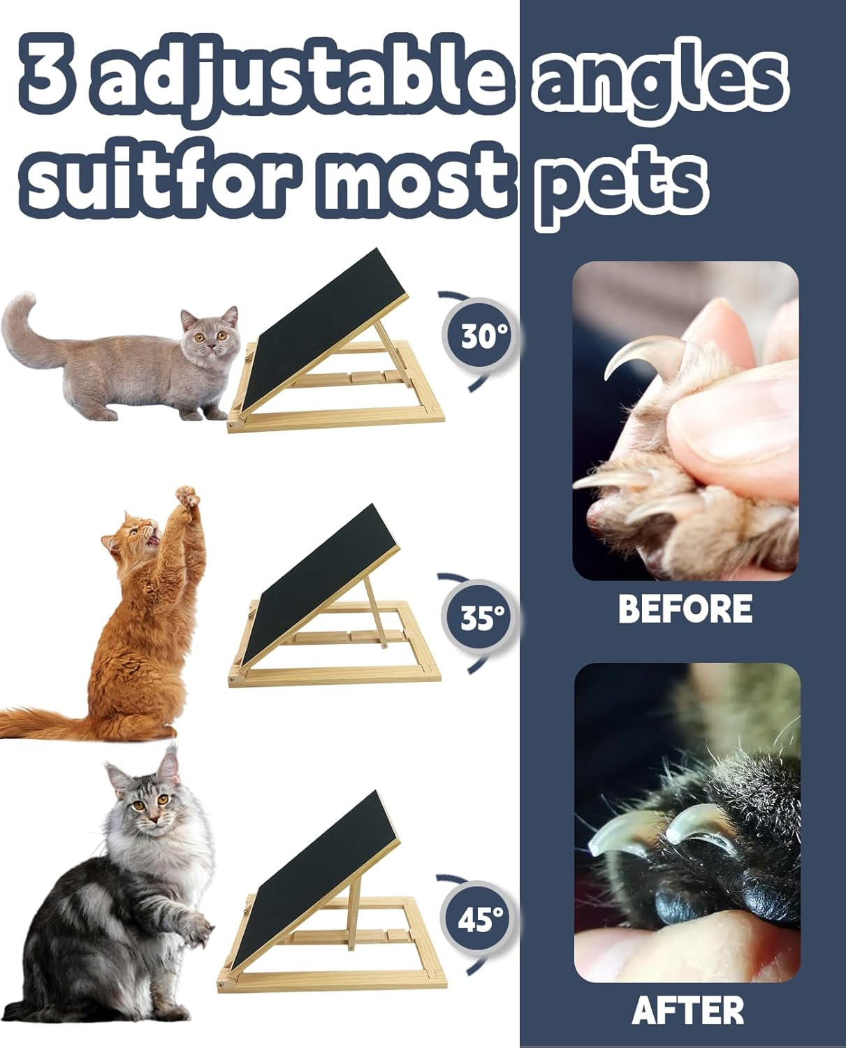 review Cat Nail File Scratching Board with Ramp, Tilted Cats Scratcher That Files Nails, 3 Adjustable Height Wooden Kitten Scratch Pad with Replaceable Sandpaper & Teasing Stick for Kittens (Black)