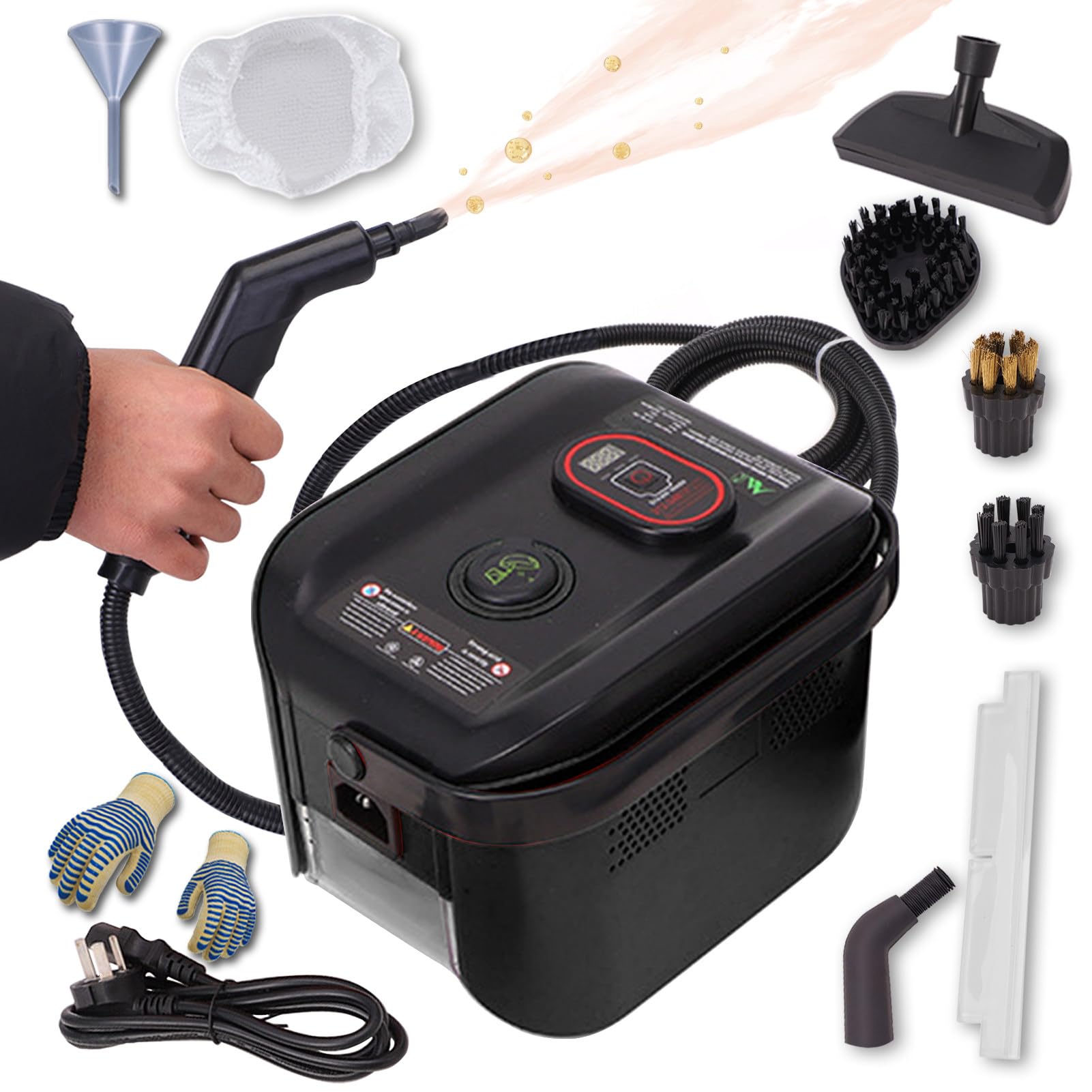 Billg Pulitore a Vapore Multiuso, Riscaldamento Rapido 13 Secondi - Pulitore a Vapore Portatile, 1500w - 1.2l con 3 velocità Regolabili per La Forno, Tappeti, Divano, Tappezzeria, Cimici