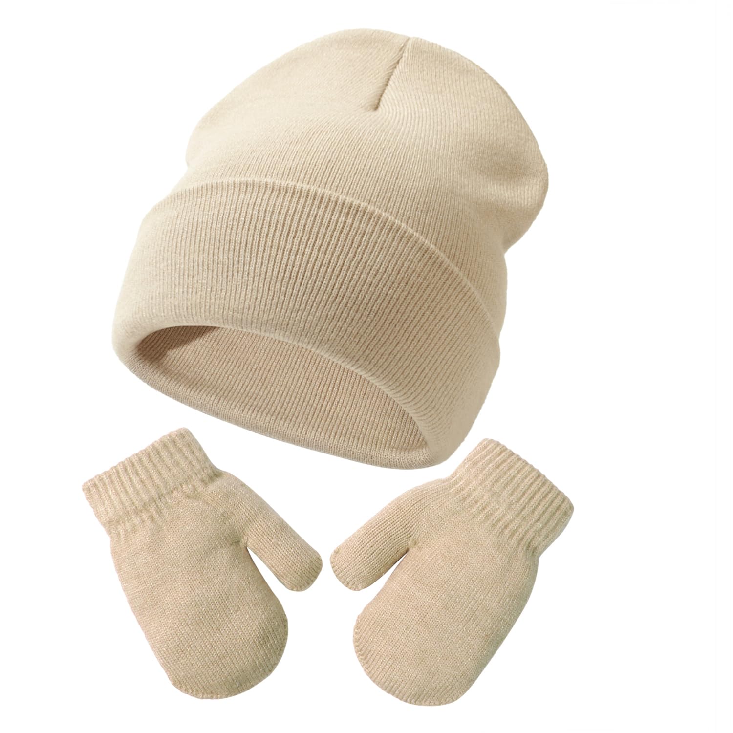 Baby Beanie Hat Gloves Set, Kids Winter Warm Knit Hat with glvoes,Toddler Soft Beanie for Little Boys Little Girls Children