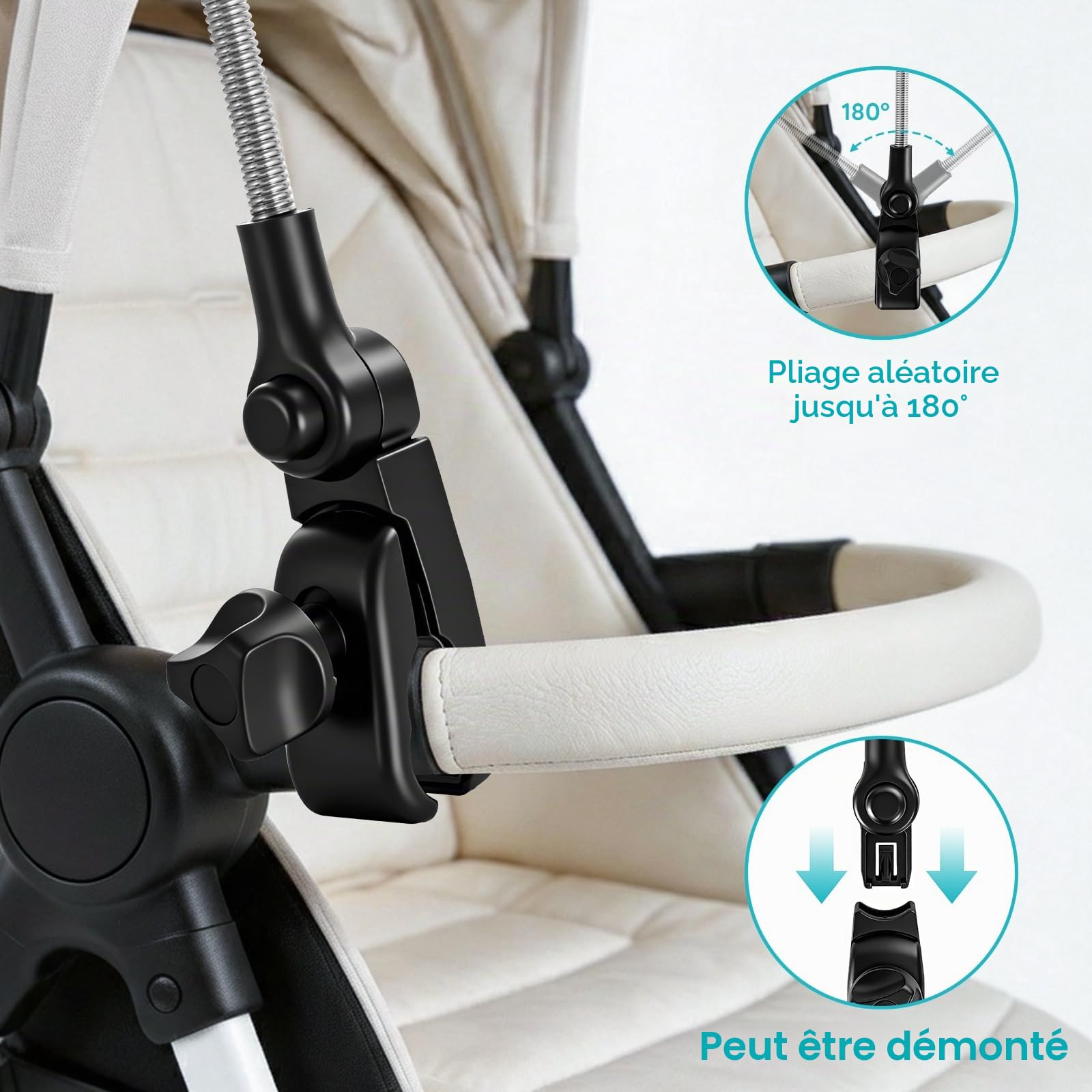 Ombrelle Poussette,Parasol UPF50+Ppour Poussette Canne,Protection Solaire Flexible de 76 cm de Diamètre, Facile à Installer sur des Tubes Rronds et Ovales