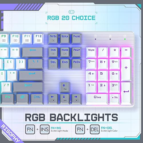 Miniatura 6 de Teclado mecánico inalámbrico, triple modo 2.4GUSB-CBluetooth para juegos, 104 teclas programables, retroiluminación RGB personalizable, interruptor