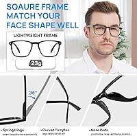 Vista 4 de Lightweight Reading Glasses Men Women Square Spring Hinges Readers 1.00 1.25 1.50 1.75 2.00 2.25 2.50 2.75 3.00 Negro