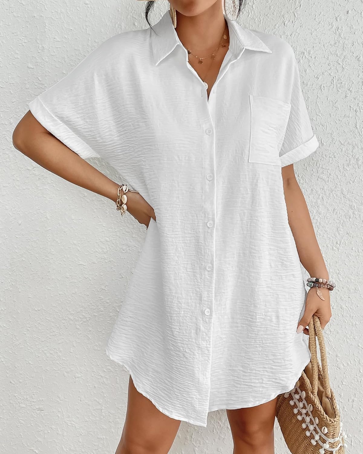 Bsubseach Frauen Badeanzug Coverup Shirt Kleid Button Down Beachwear