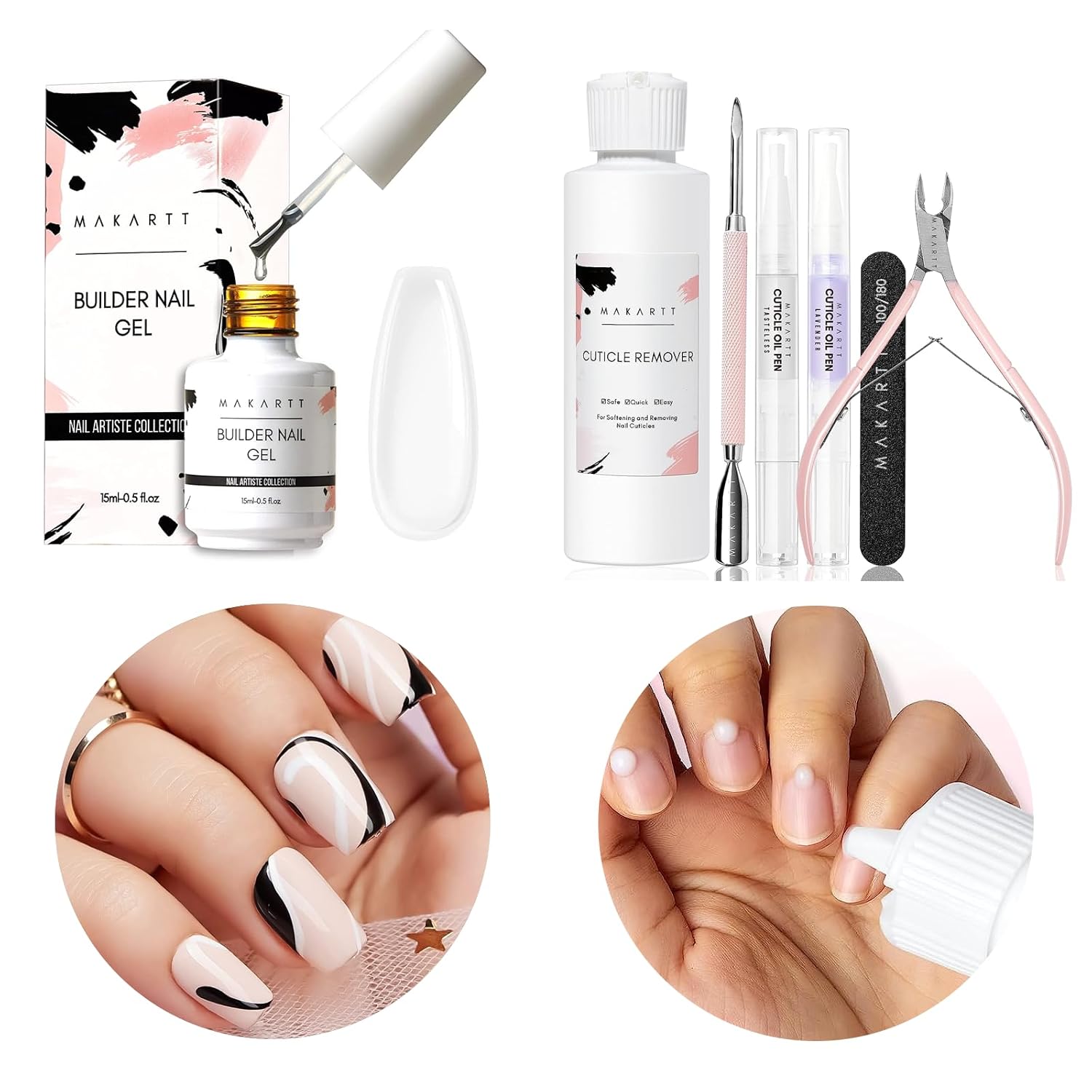 Makartt Builder Nail Gel 15ml 5 in 1 Multifunctional Clear Gel Nail Polish Bundle Cuticle Remover Kit, Nail Care Kit with Cuticle Oil Pen, Cuticle Trimmer Nail Manicure Kit