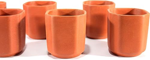 Miniatura 3 de KLEO Vasos de arcilla reutilizables Kullad (juego de 6)  Vasos de terracota, tazas de té y café, vasos Kullad (forma octogonal)