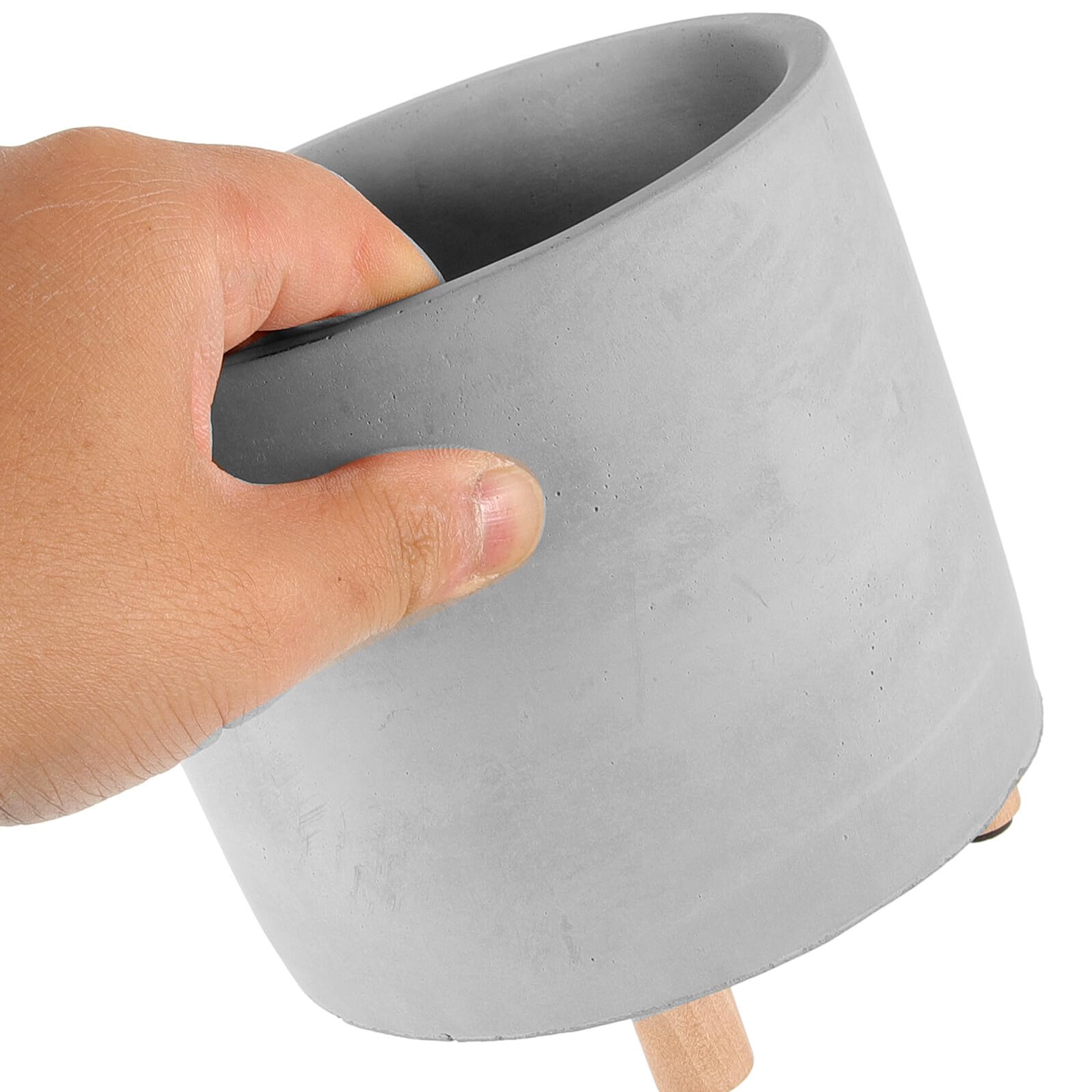 Yardenfun Pot de Fleur Simple Ciment avec Bois Jardinière Créative et Aérée pour Plantes Intérieur et Décoration de Jardin Pot Rond