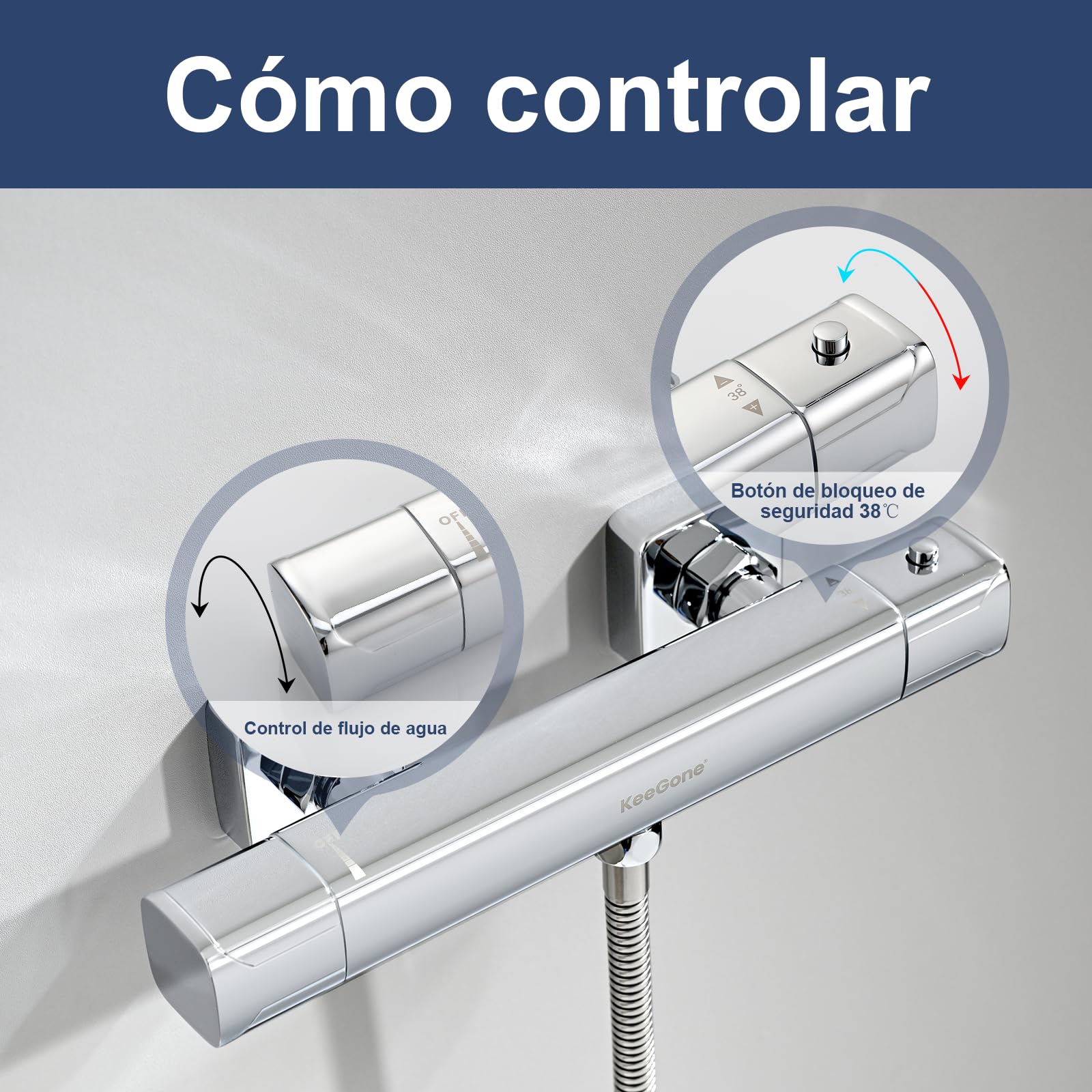 Grifo termostático anti-escaldaduras con bloqueo 38°C para baño