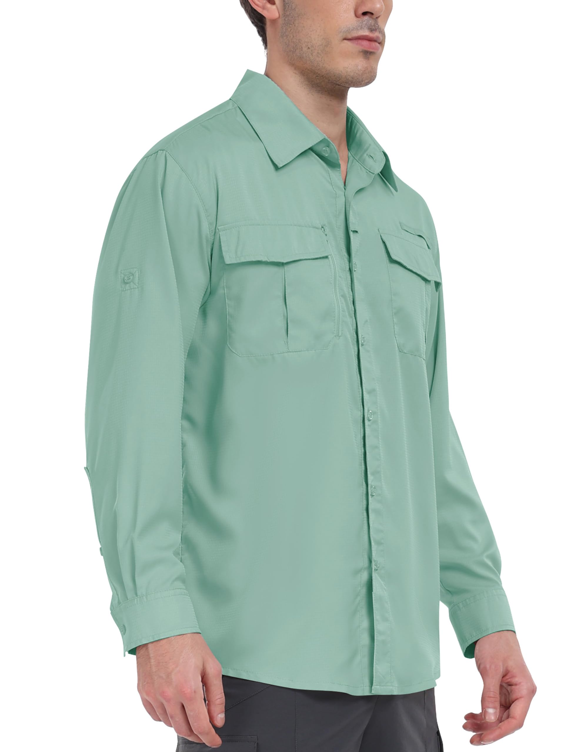 MoFiz Uomo Camicia Sportiva a Manica Lunga Leggera Camicie da Pesca Escursionismo Outdoor Protezione UV Funzionale Shirt Traspirante ad Asciugatura Rapida