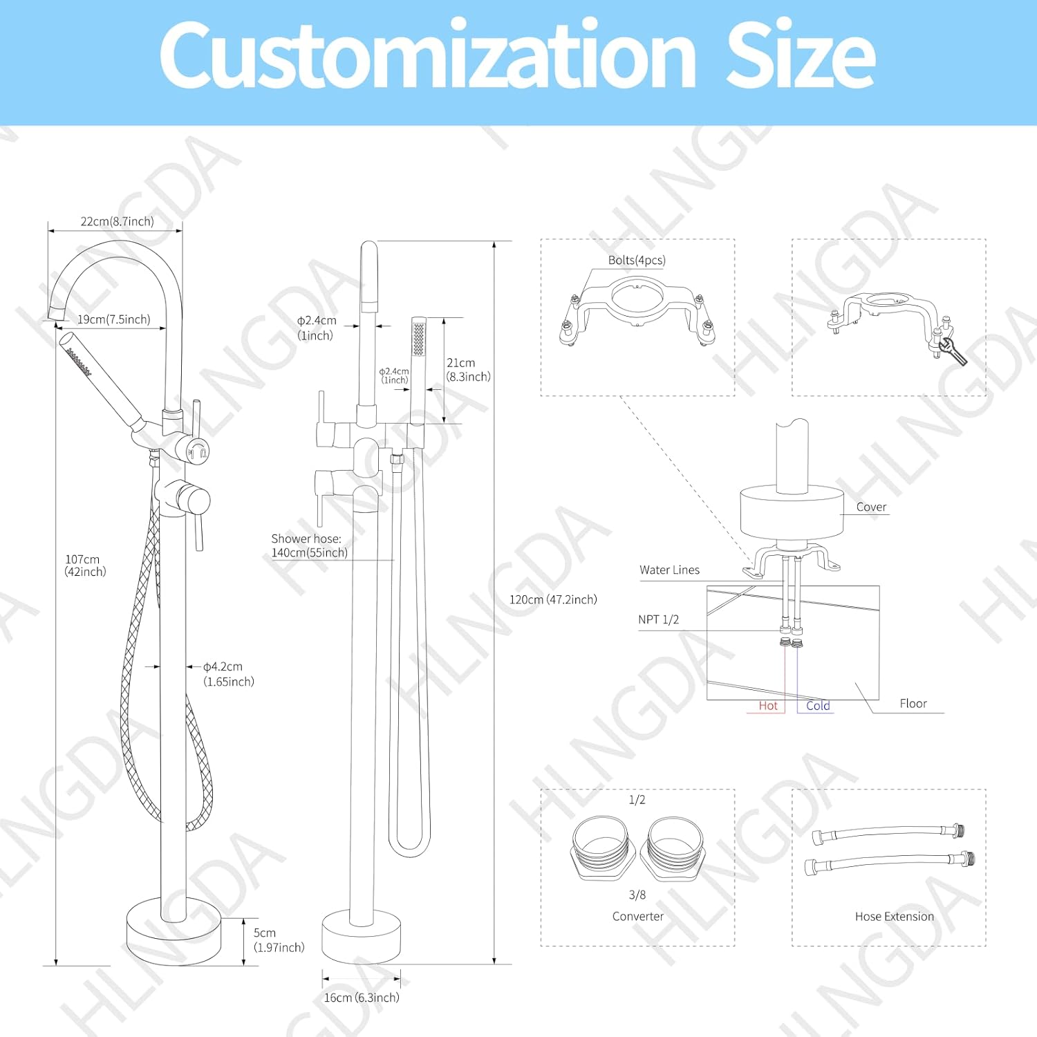 Freestanding Bathtub Faucet,Tub Filler Floor Mount Stand Bathtub Faucet Brass Bathroom Tub Faucets with 2 Function Hand Shower Wand Swivel Matte Black