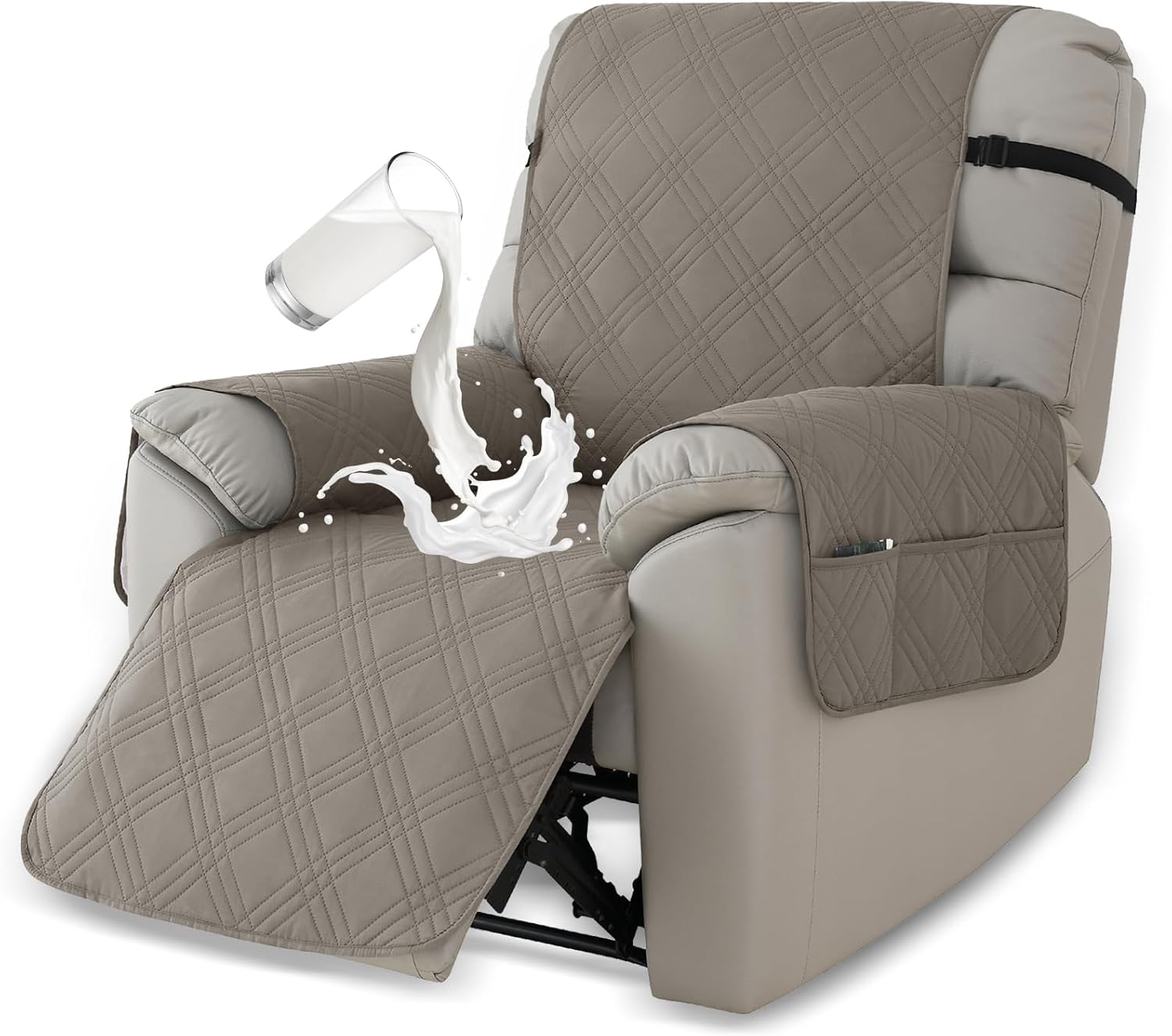 Deisy Dee Waterproof Recliner Chair Covers with Storage Pocket - Extend Sofa Life, Comfortable & Washable, Available in 10 Colors (Khaki, 24.8 ")