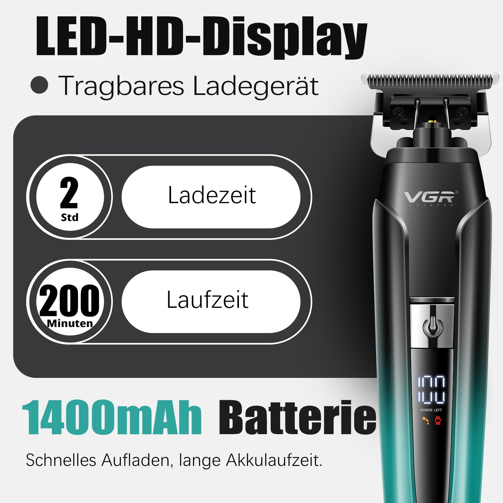 VGR 694 Haarschneidemaschine Profi Set Mit Magnetische Ladestation, Grün | Haarschneider Herren, Trimmer und Rasierer Set Mit LED Display, Barber Set mit Klinge Aus Keramik Kohlenstoffstahl