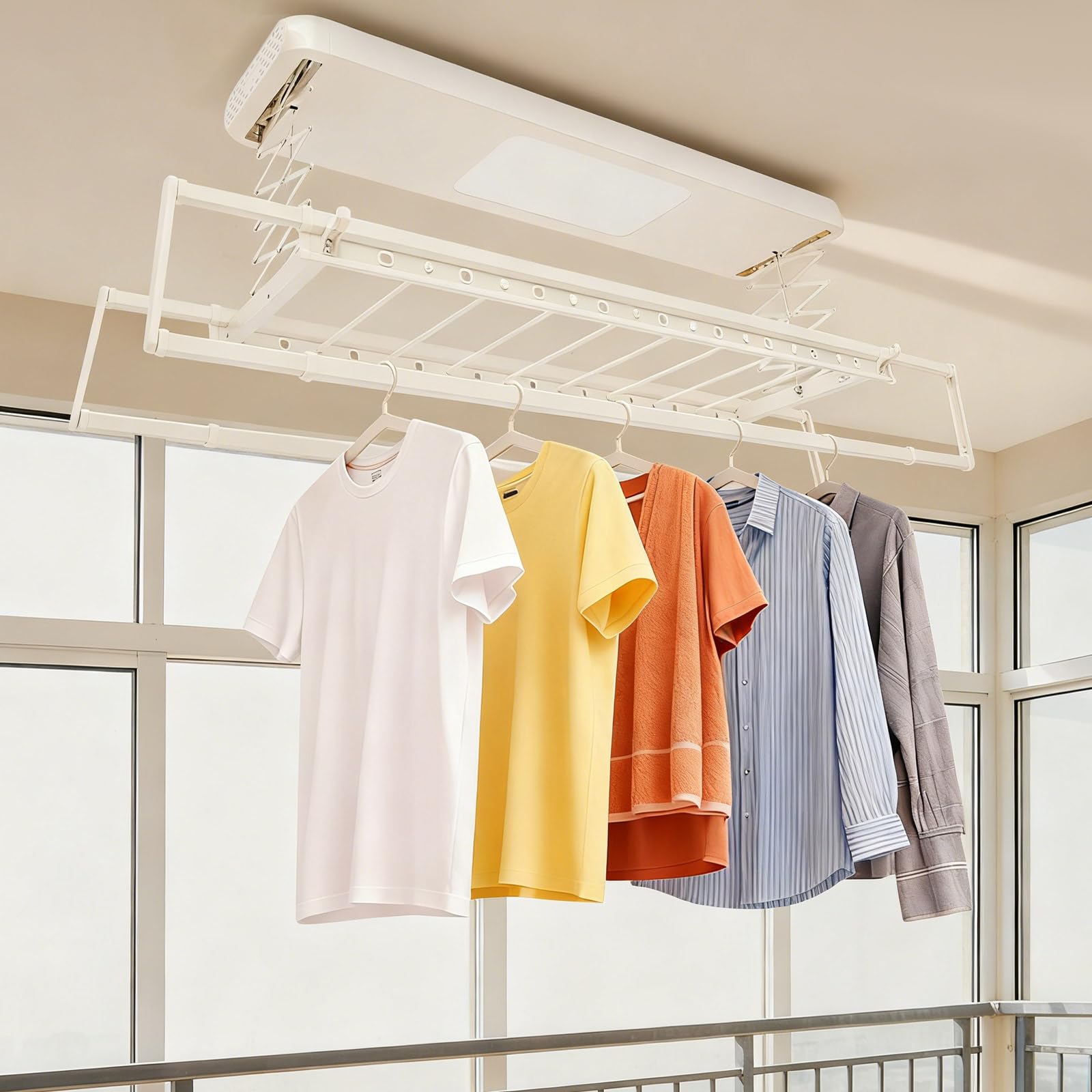 Stendibiancheria elettrico a parete, stendino da parete con telecomando, supporto a soffitto, estensibile, pieghevole, per balconi, lavanderie (bianco)